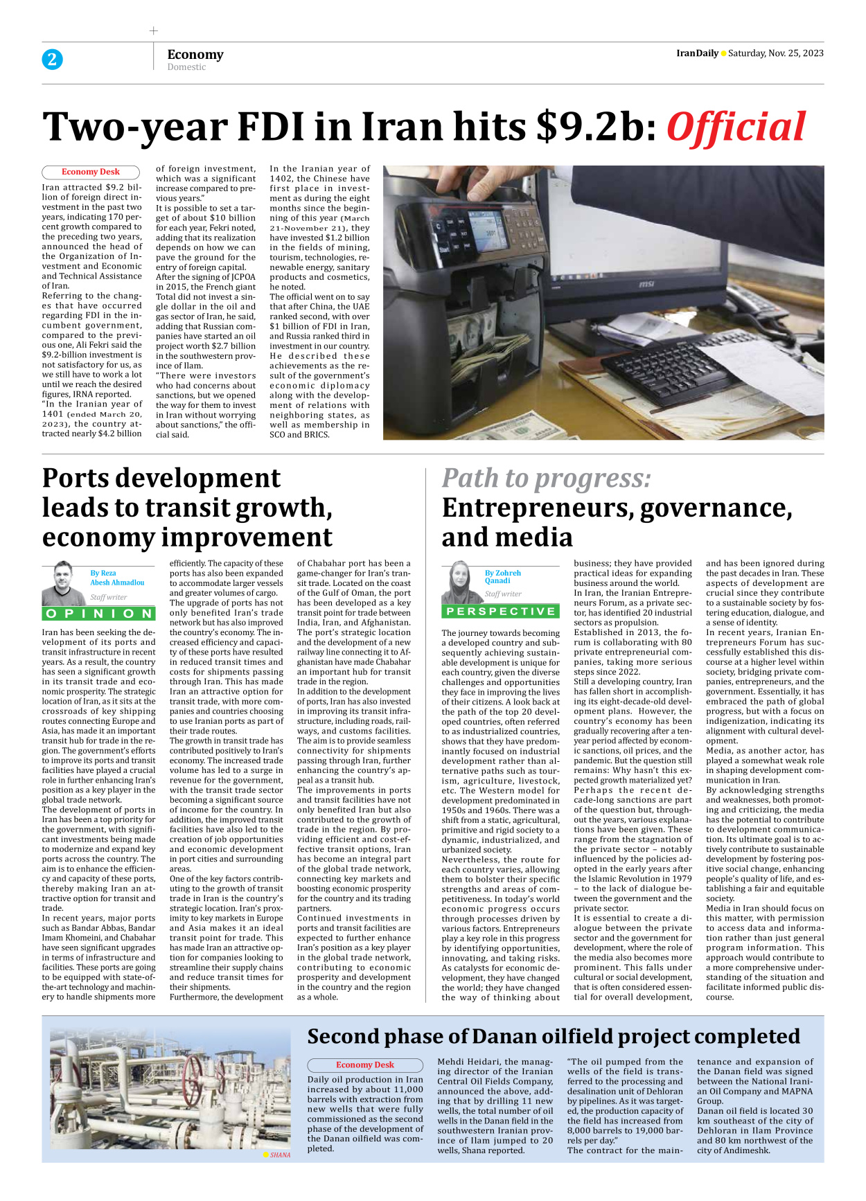 Iran Daily - Number Seven Thousand Four Hundred and Forty Three - 25 November 2023 - Page 2