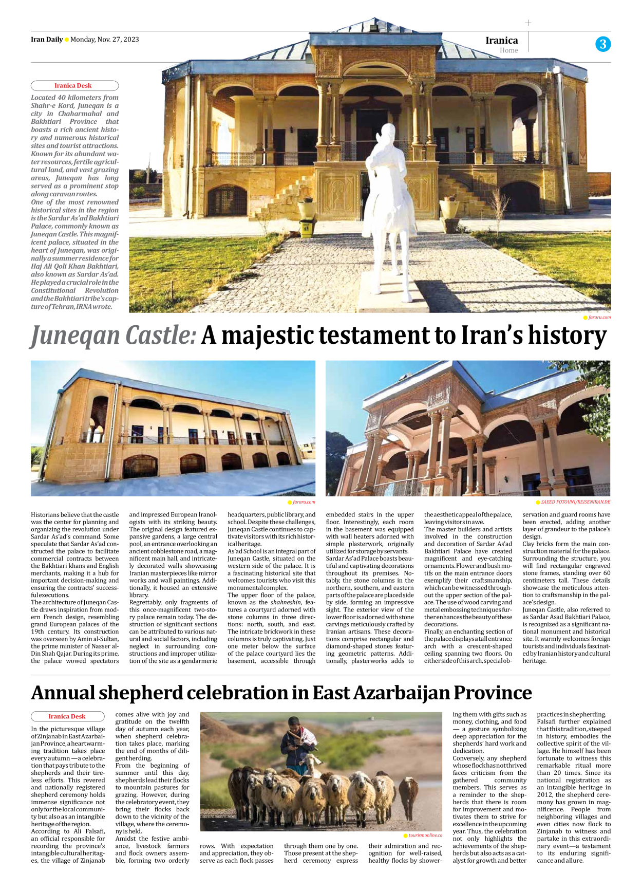 Iran Daily - Number Seven Thousand Four Hundred and Forty Five - 27 November 2023 - Page 3