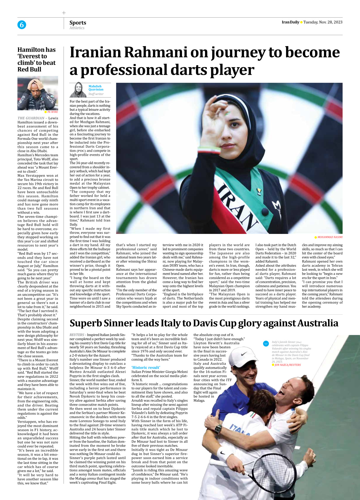 Iran Daily - Number Seven Thousand Four Hundred and Forty Six - 28 November 2023 - Page 6