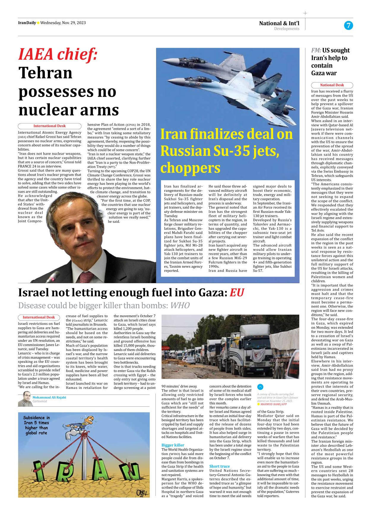 Iran Daily - Number Seven Thousand Four Hundred and Forty Seven - 29 November 2023 - Page 7