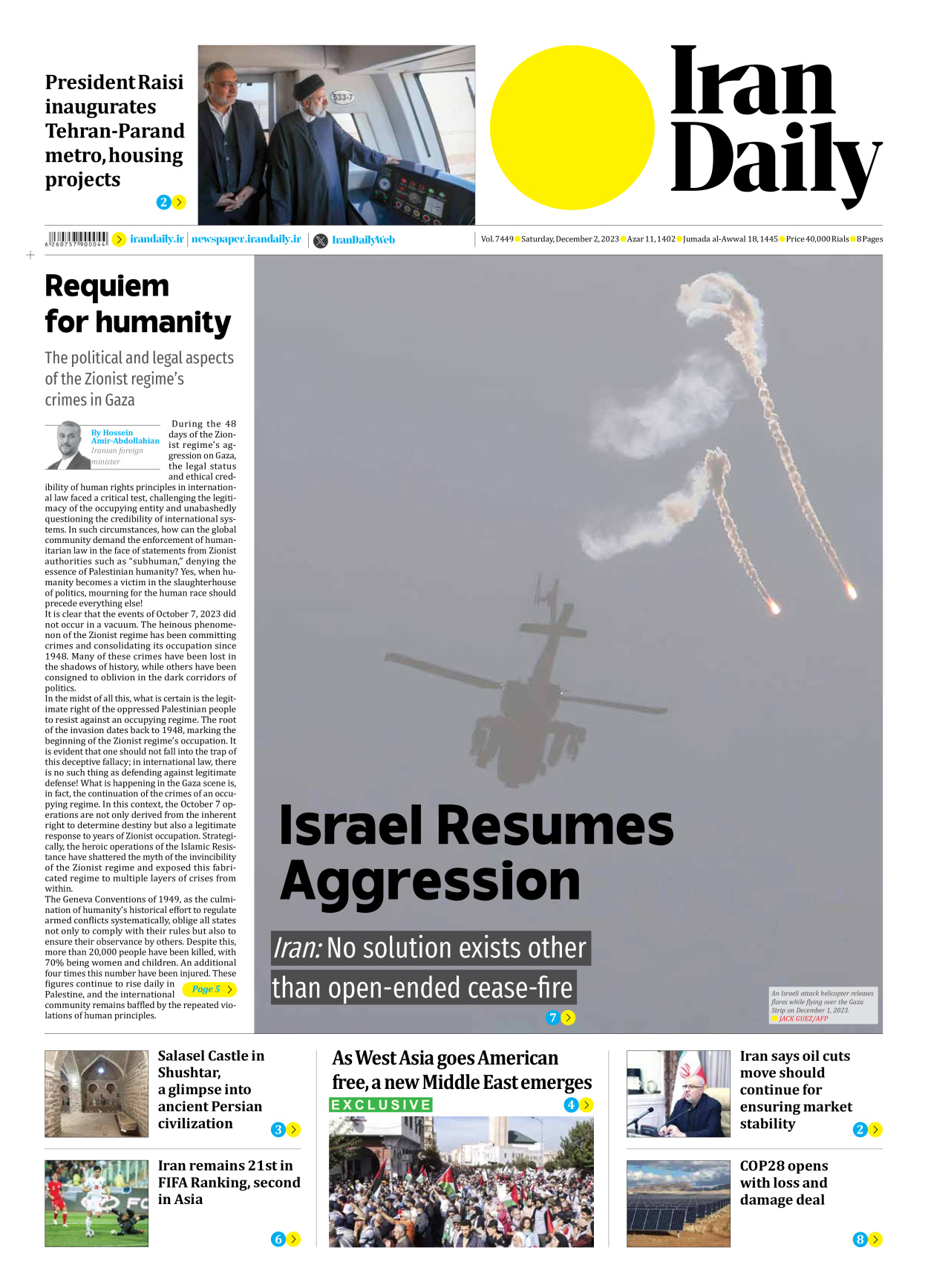 Iran Daily - Number Seven Thousand Four Hundred and Forty Nine - 02 December 2023