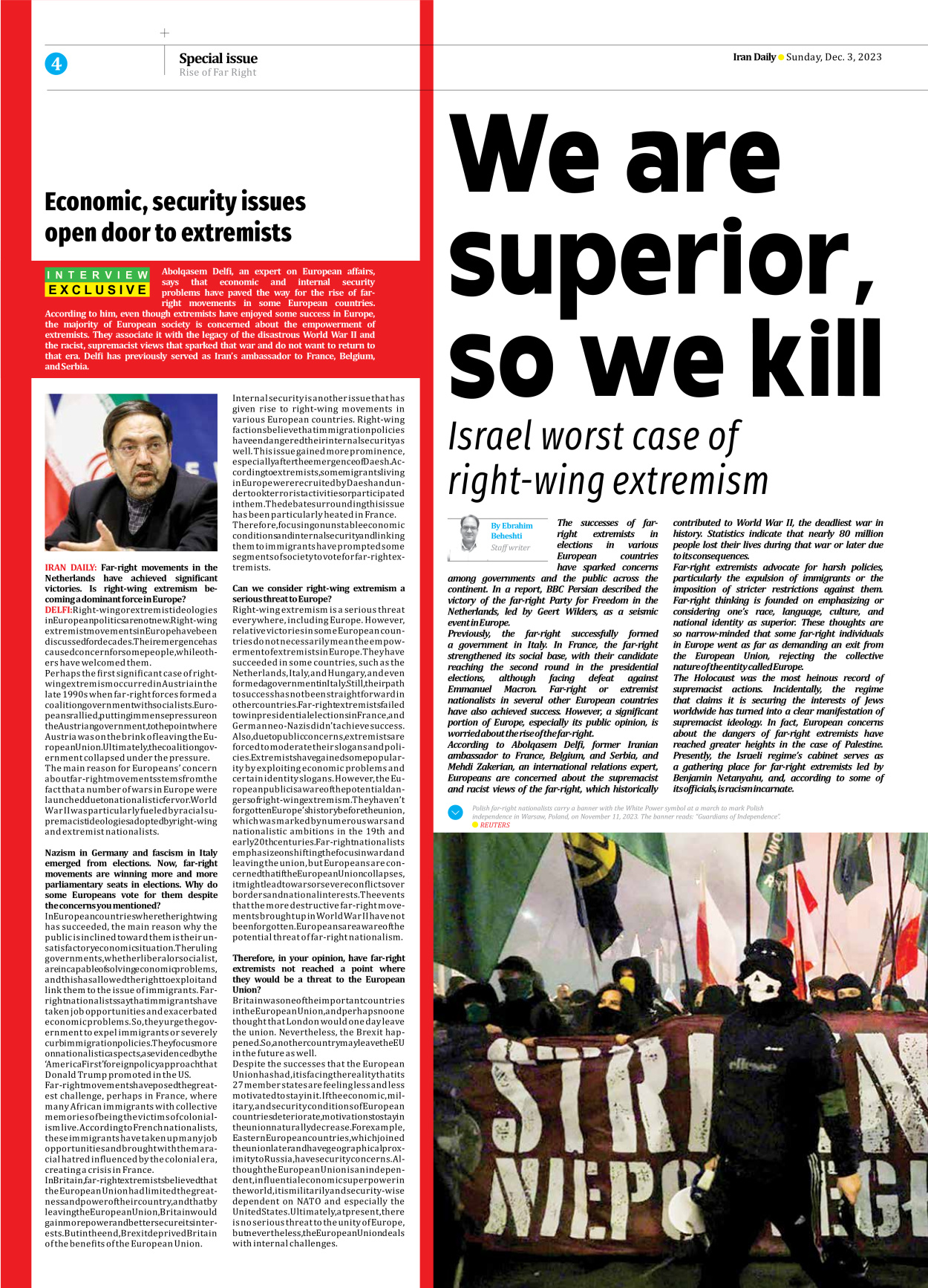 Iran Daily - Number Seven Thousand Four Hundred and Fifty - 03 December 2023 - Page 4