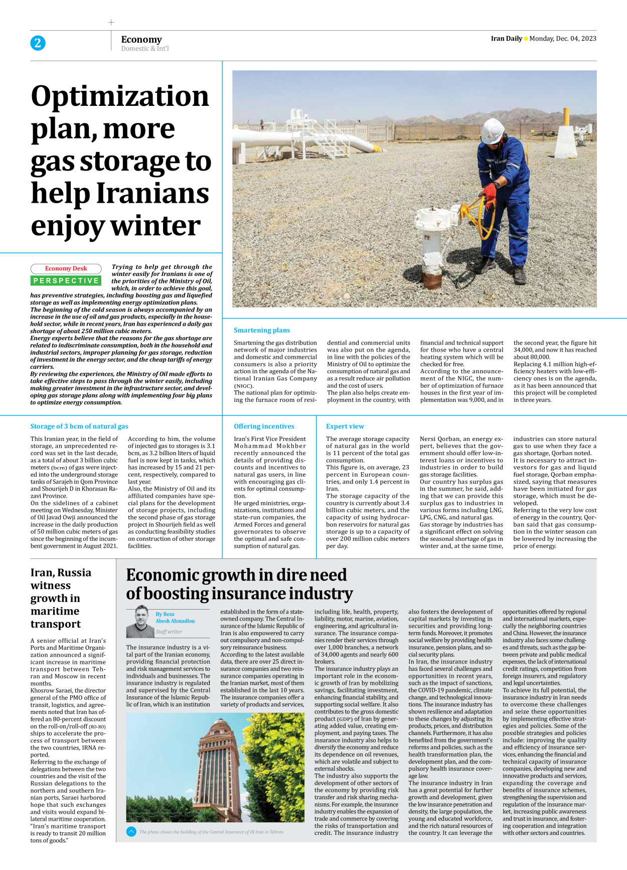 Iran Daily - Number Seven Thousand Four Hundred and Fifty One - 04 December 2023 - Page 2