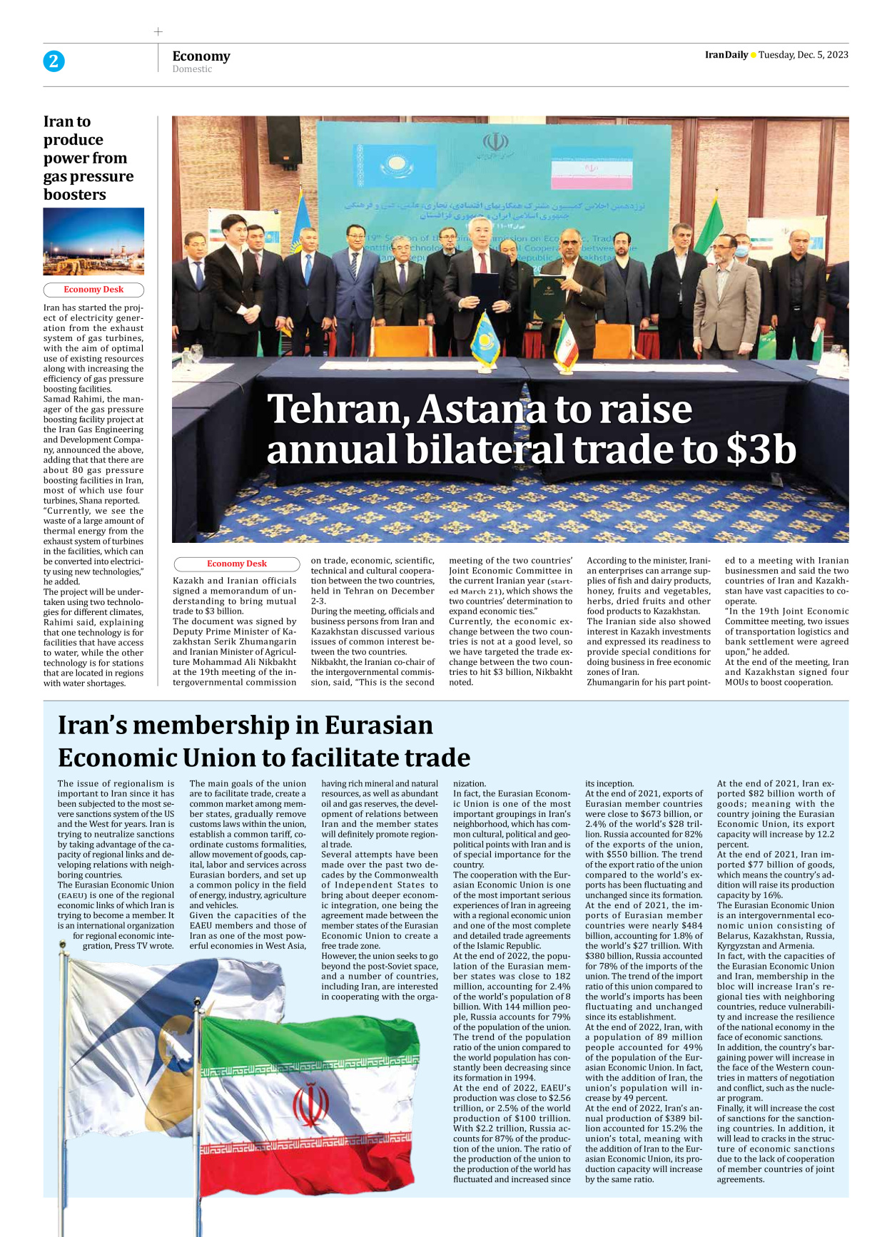 Iran Daily - Number Seven Thousand Four Hundred and Fifty Two - 05 December 2023 - Page 2