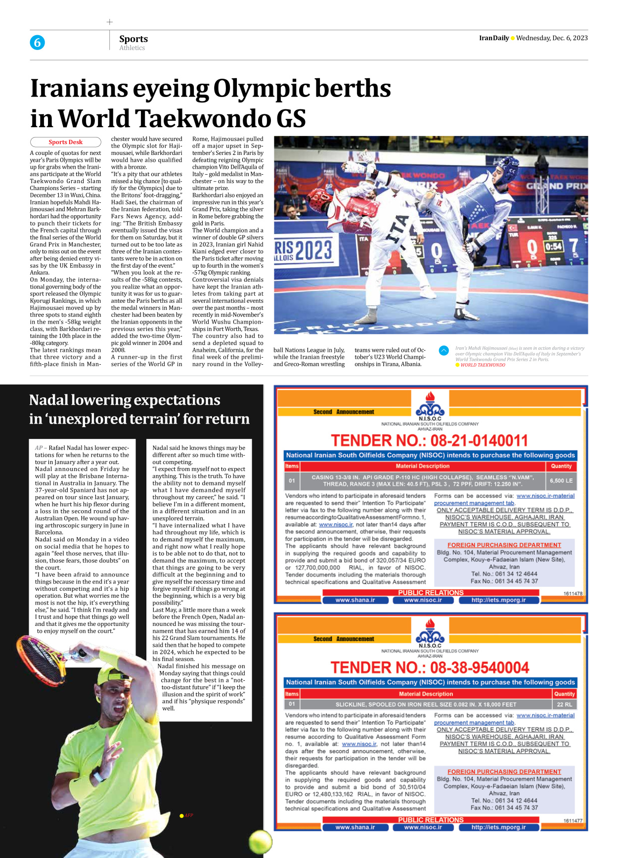 Iran Daily - Number Seven Thousand Four Hundred and Fifty Three - 06 December 2023 - Page 6