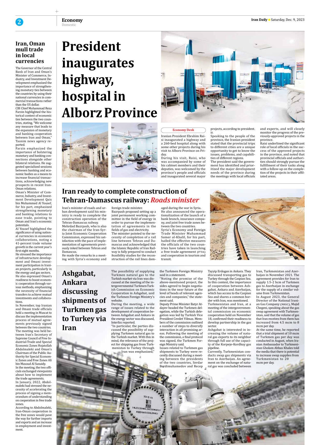 Iran Daily - Number Seven Thousand Four Hundred and Fifty Five - 09 December 2023 - Page 2