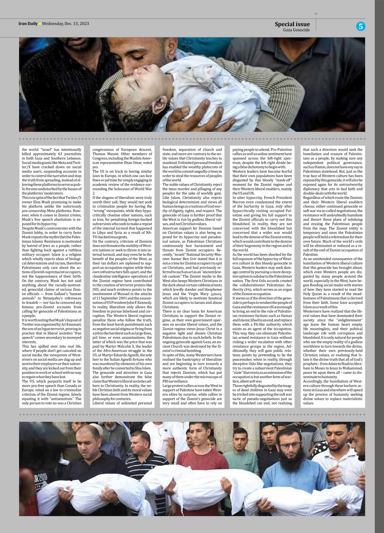Iran Daily - Number Seven Thousand Four Hundred and Fifty Nine - 13 December 2023 - Page 5