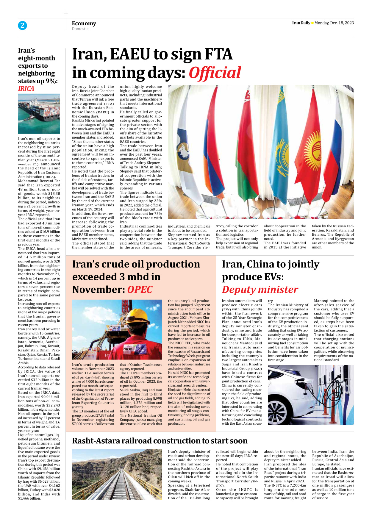 Iran Daily - Number Seven Thousand Four Hundred and Sixty One - 18 December 2023 - Page 2