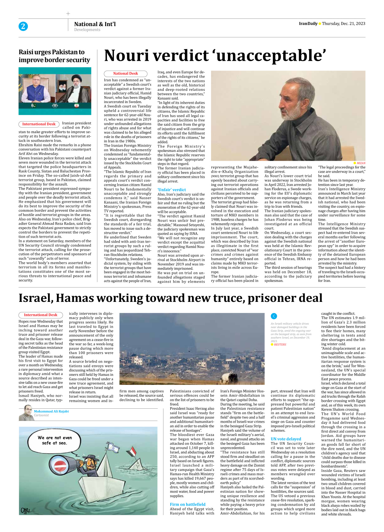 Iran Daily - Number Seven Thousand Four Hundred and Sixty Four - 21 December 2023 - Page 2