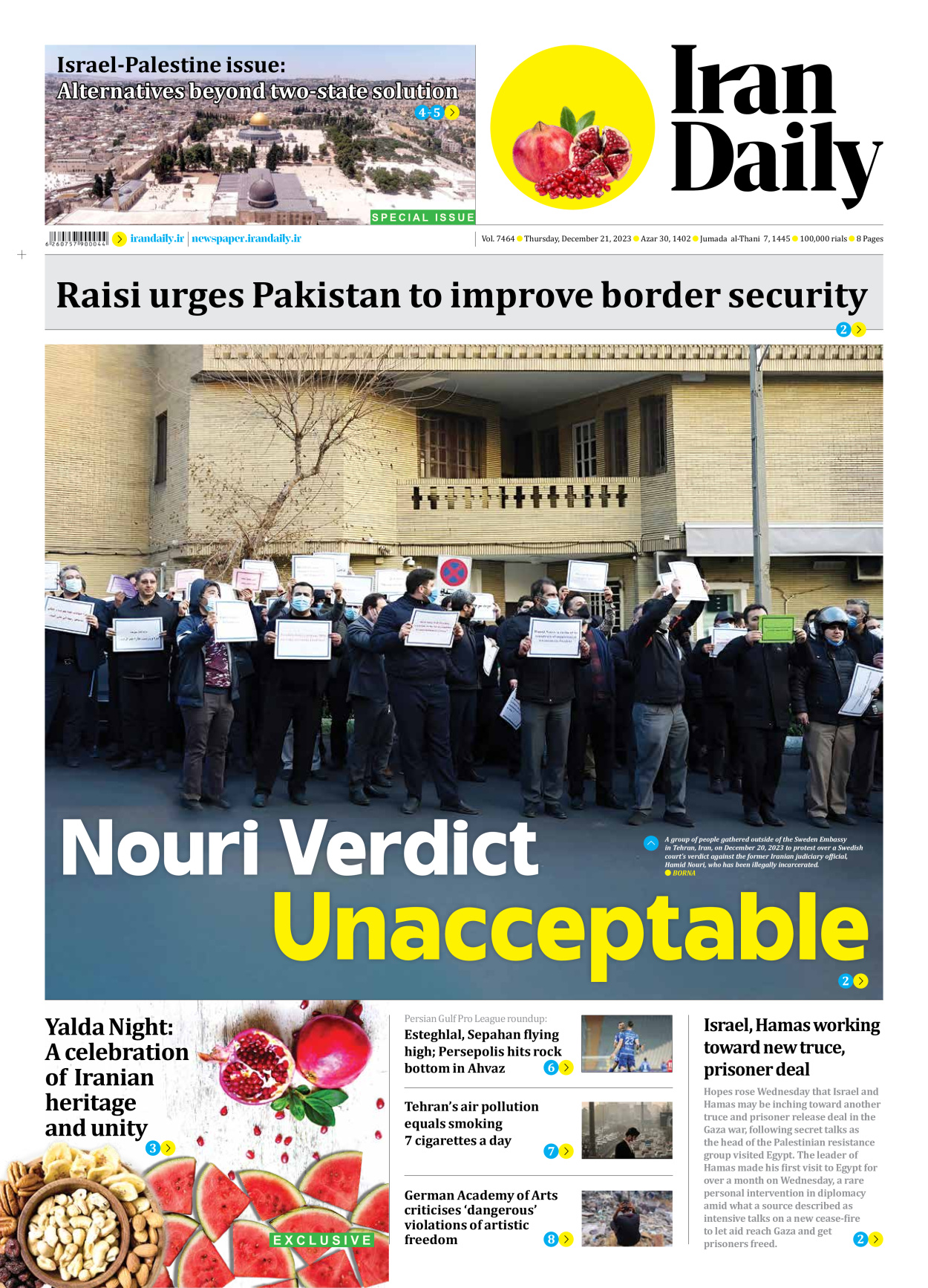 Iran Daily - Number Seven Thousand Four Hundred and Sixty Four - 21 December 2023