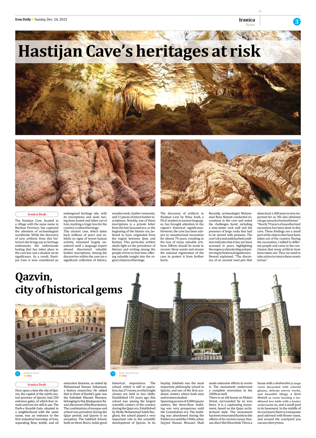 Iran Daily - Number Seven Thousand Four Hundred and Sixty Six - 24 December 2023 - Page 3