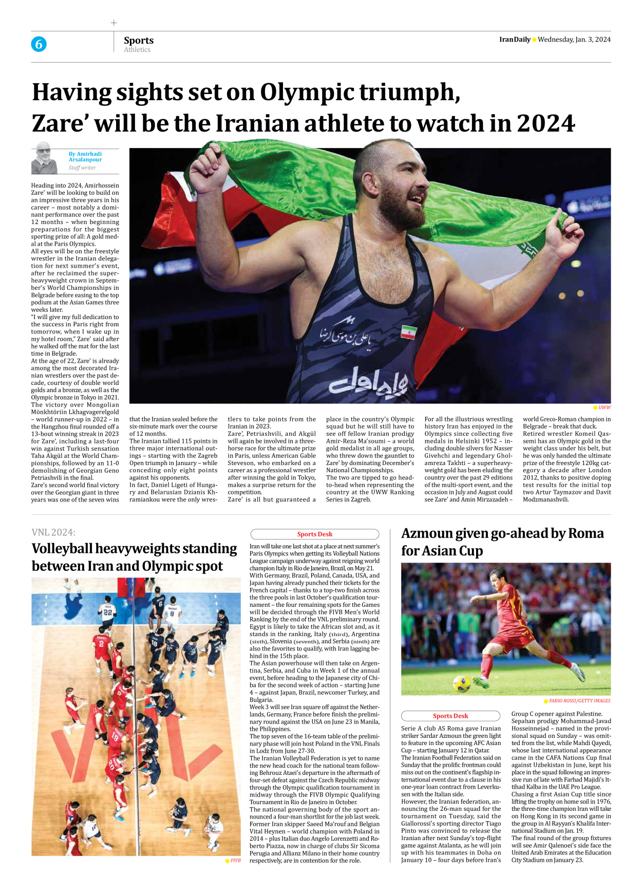 Iran Daily - Number Seven Thousand Four Hundred and Seventy Five - 03 January 2024 - Page 6