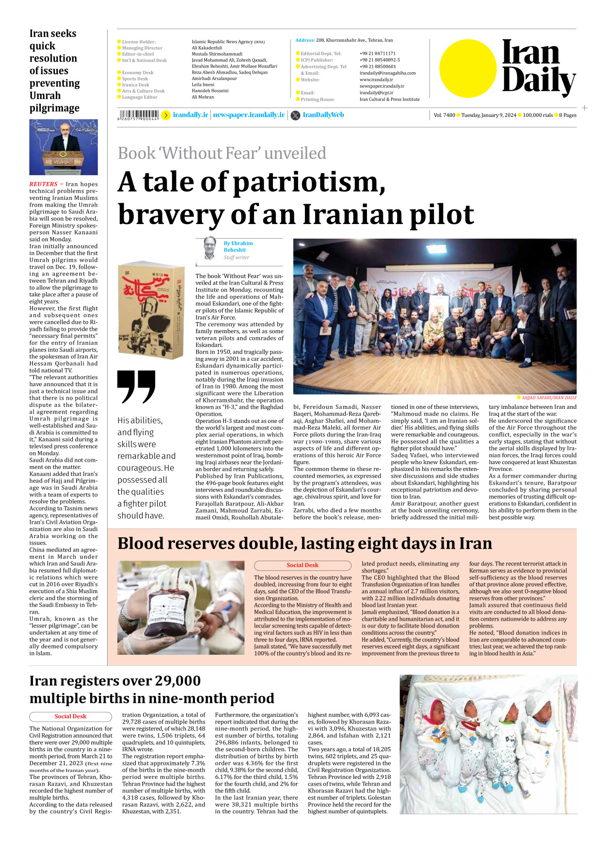 Iran Daily - Number Seven Thousand Four Hundred and Eighty - 09 January 2024 - Page 8