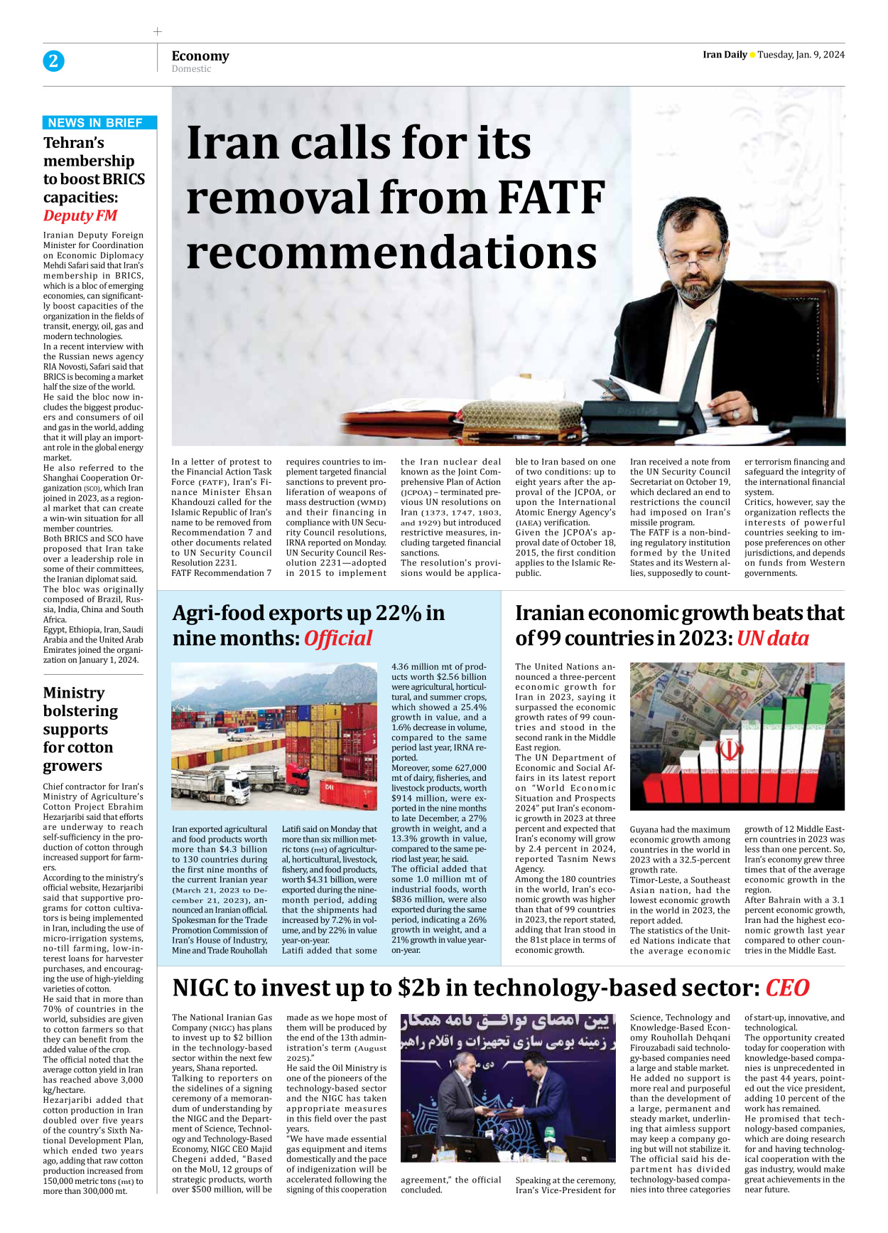 Iran Daily - Number Seven Thousand Four Hundred and Eighty - 09 January 2024 - Page 2