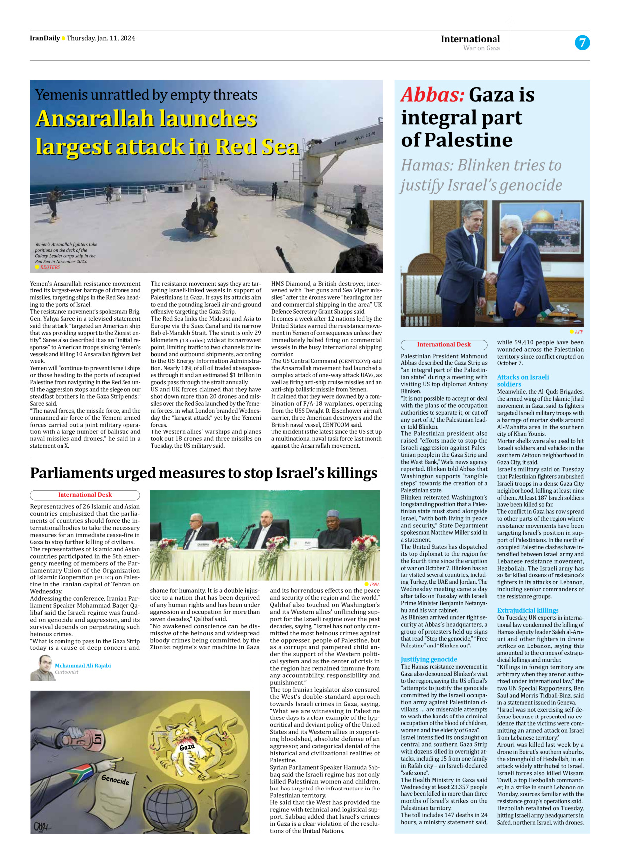 Iran Daily - Number Seven Thousand Four Hundred and Eighty Two - 11 January 2024 - Page 7
