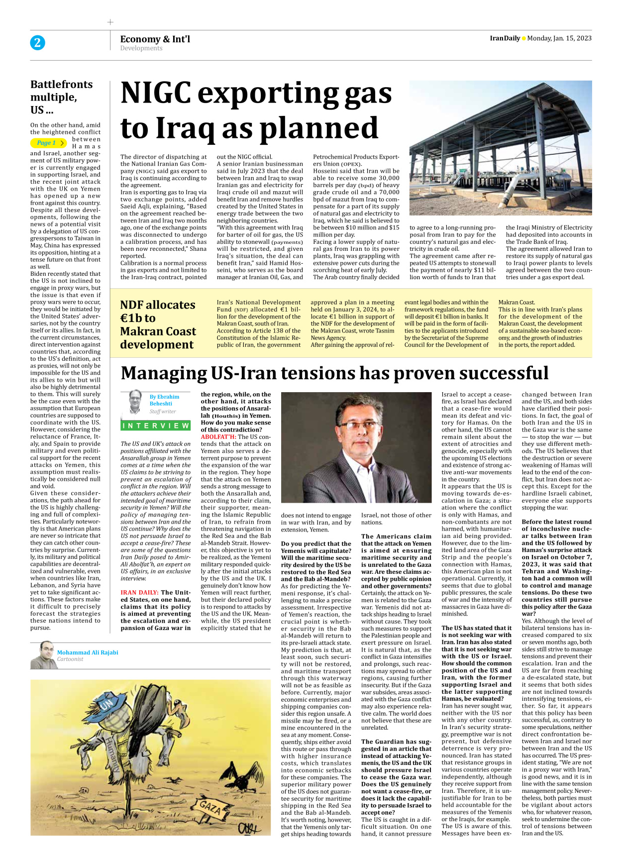 Iran Daily - Number Seven Thousand Four Hundred and Eighty Five - 15 January 2024 - Page 2