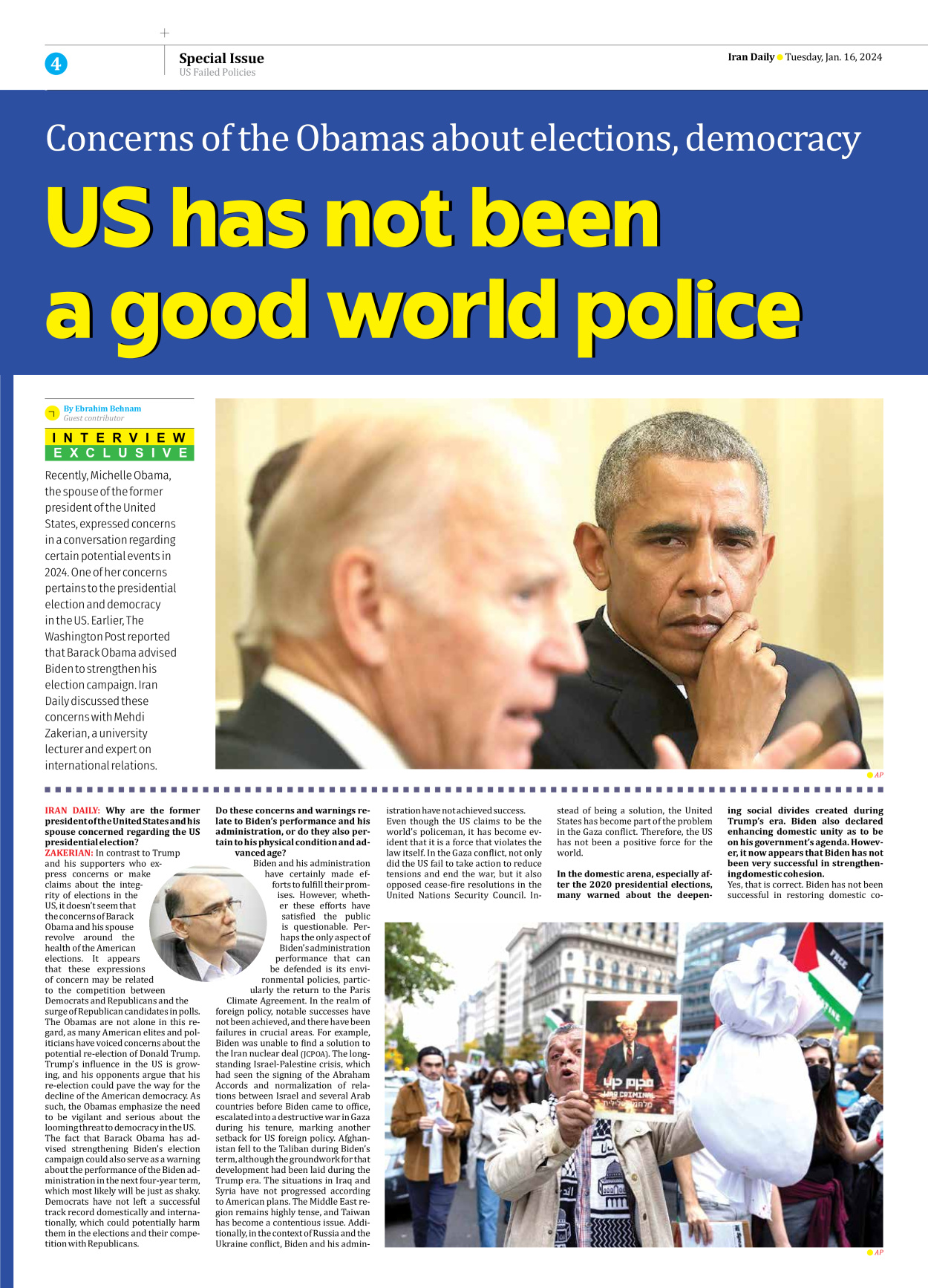 Iran Daily - Number Seven Thousand Four Hundred and Eighty Six - 16 January 2024 - Page 4