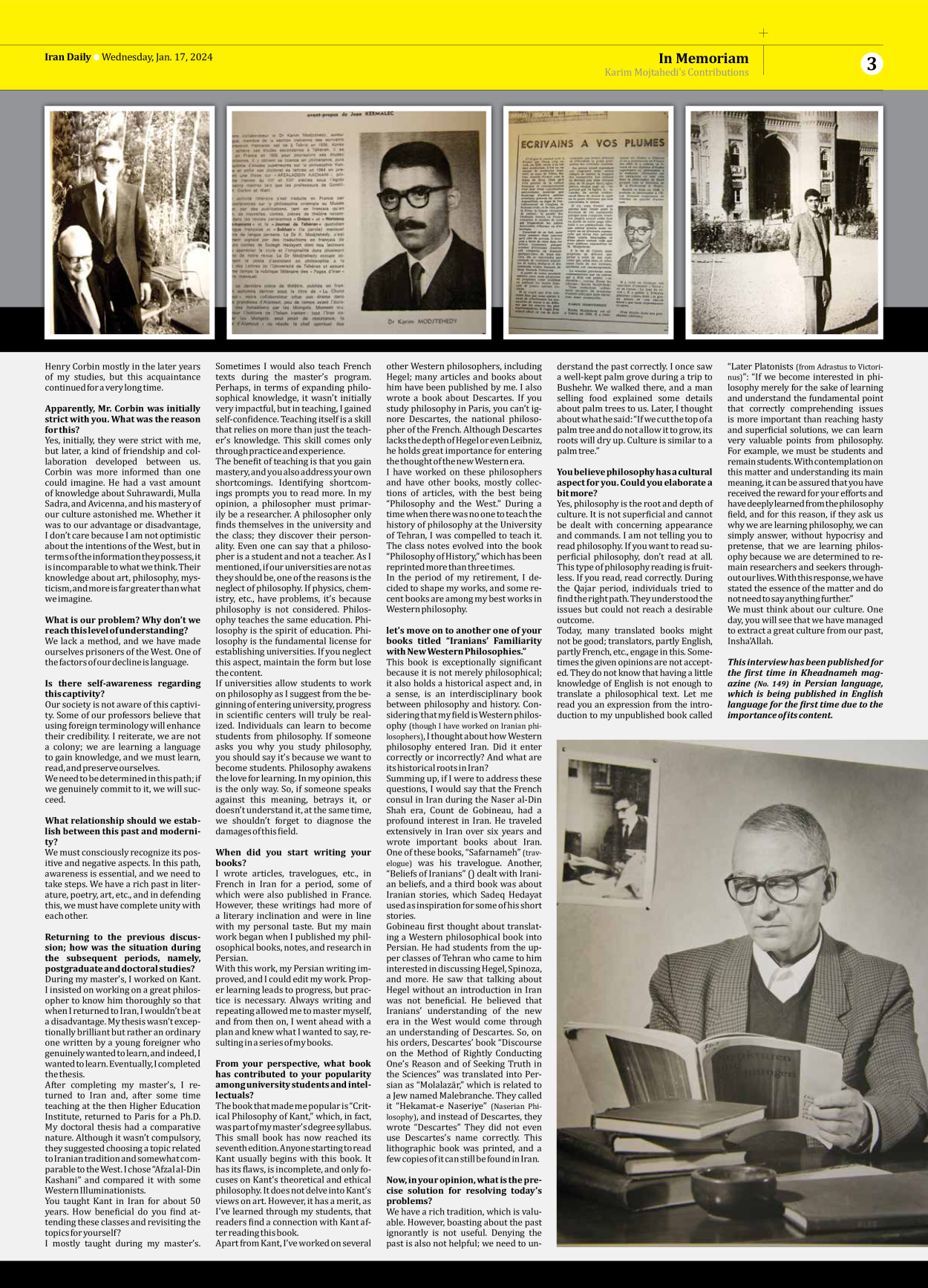 Iran Daily - The special Karim Mojtahedi’s Contributions - 17 January 2024 - Page 3