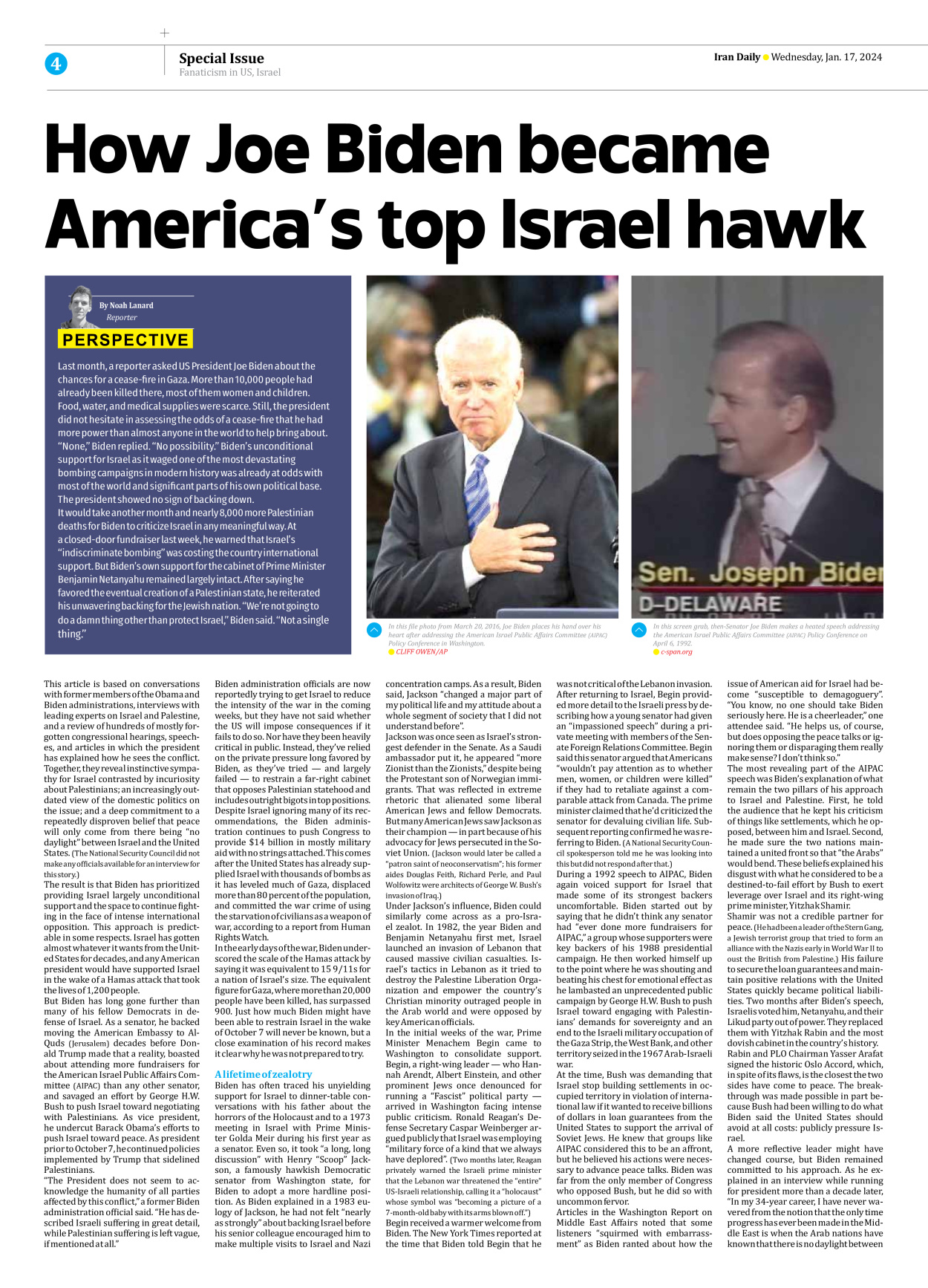 Iran Daily - Number Seven Thousand Four Hundred and Eighty Seven - 17 January 2024 - Page 4