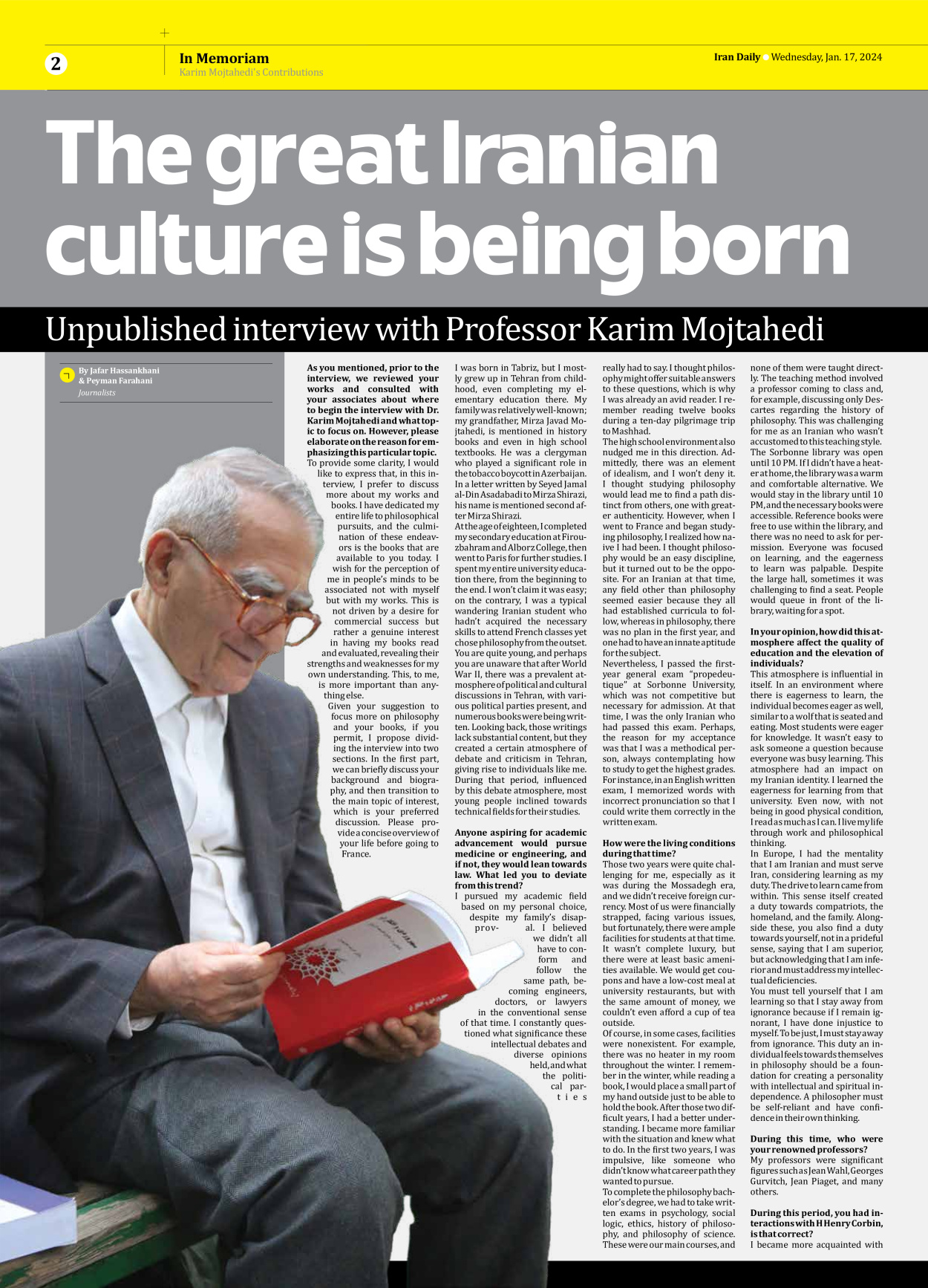 Iran Daily - The special Karim Mojtahedi’s Contributions - 17 January 2024 - Page 2