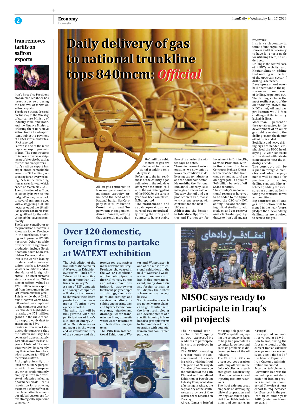Iran Daily - Number Seven Thousand Four Hundred and Eighty Seven - 17 January 2024 - Page 2