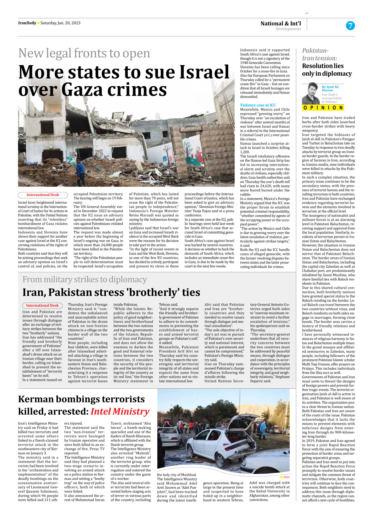 Iran Daily - Number Seven Thousand Four Hundred and Eighty Nine - 20 January 2024 - Page 7