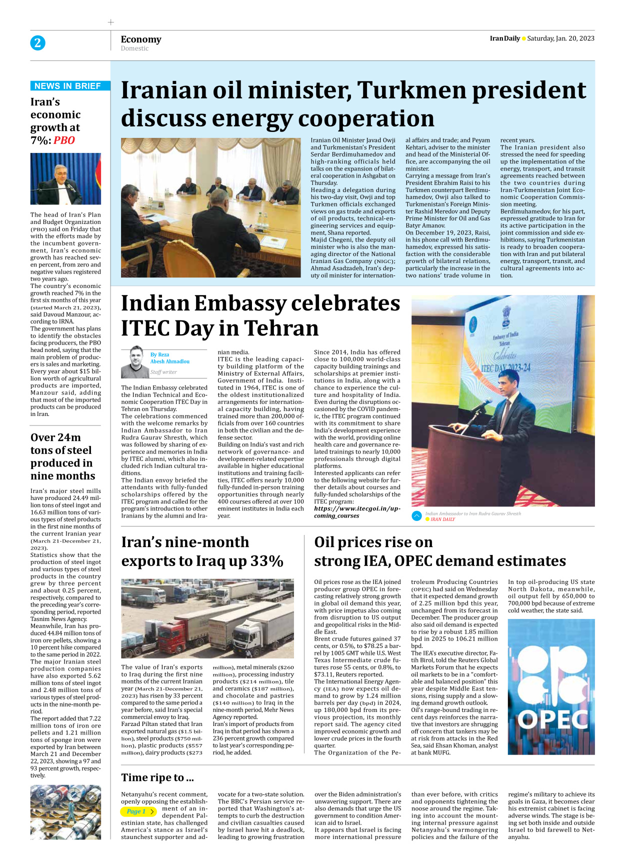 Iran Daily - Number Seven Thousand Four Hundred and Eighty Nine - 20 January 2024 - Page 2