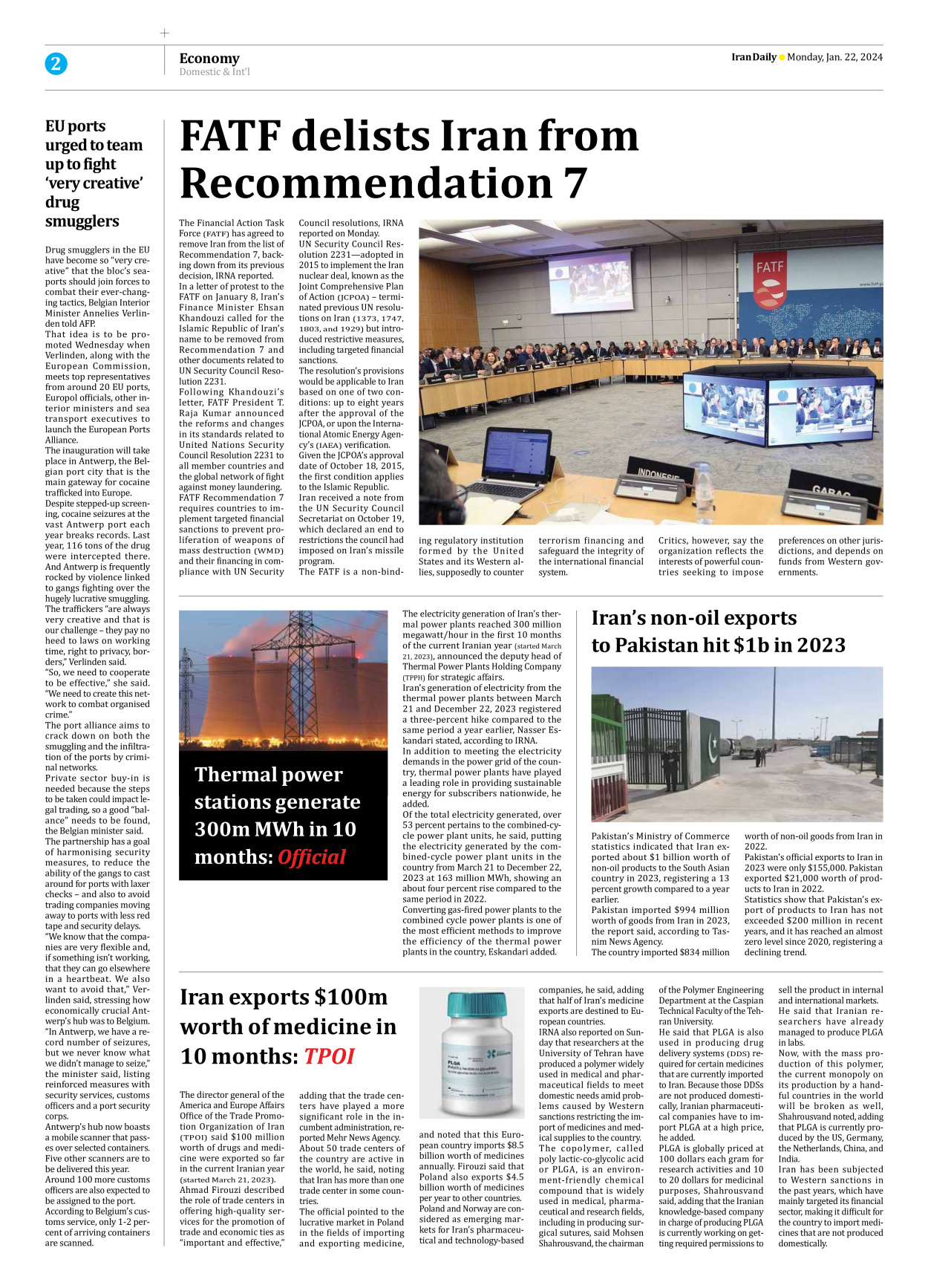 Iran Daily - Number Seven Thousand Four Hundred and Ninety One - 22 January 2024 - Page 2