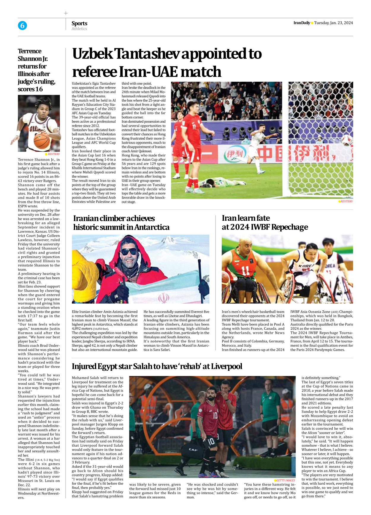 Iran Daily - Number Seven Thousand Four Hundred and Ninety Two - 23 January 2024 - Page 6