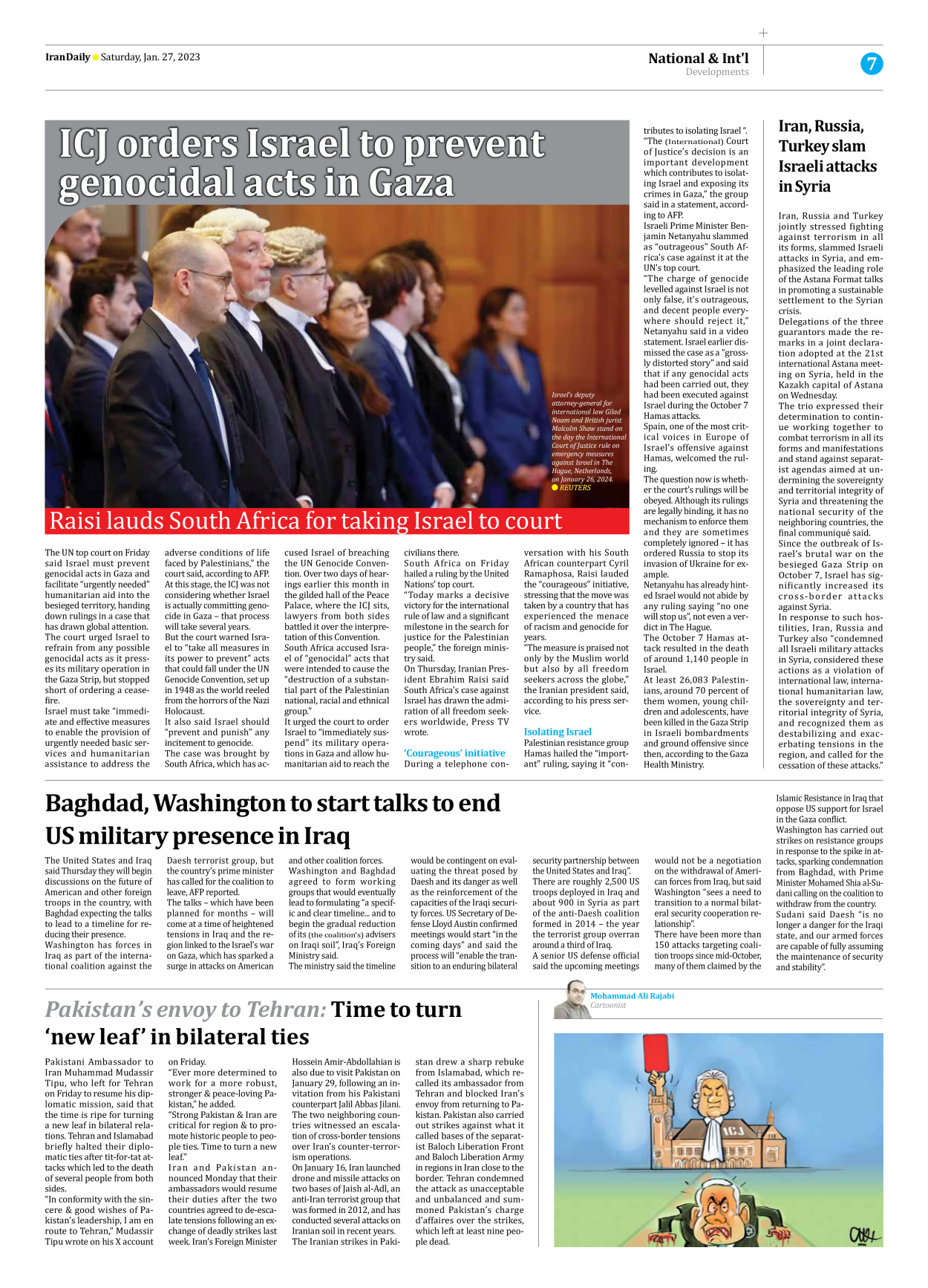Iran Daily - Number Seven Thousand Four Hundred and Ninety Four - 27 January 2024 - Page 7