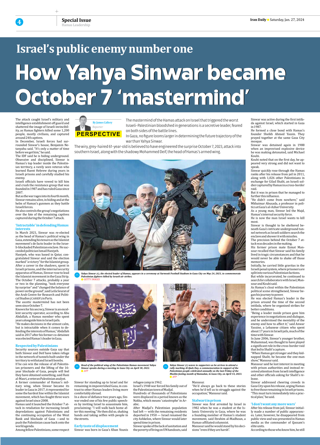 Iran Daily - Number Seven Thousand Four Hundred and Ninety Four - 27 January 2024 - Page 4