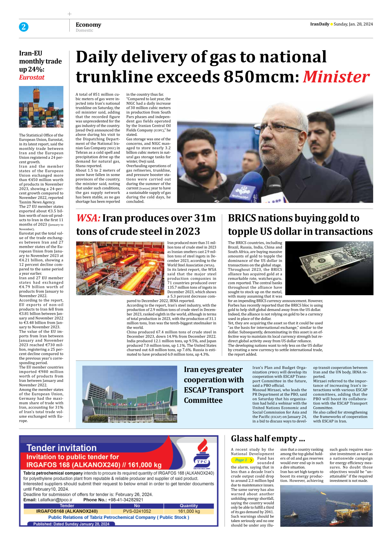 Iran Daily - Number Seven Thousand Four Hundred and Ninety Five - 28 January 2024 - Page 2