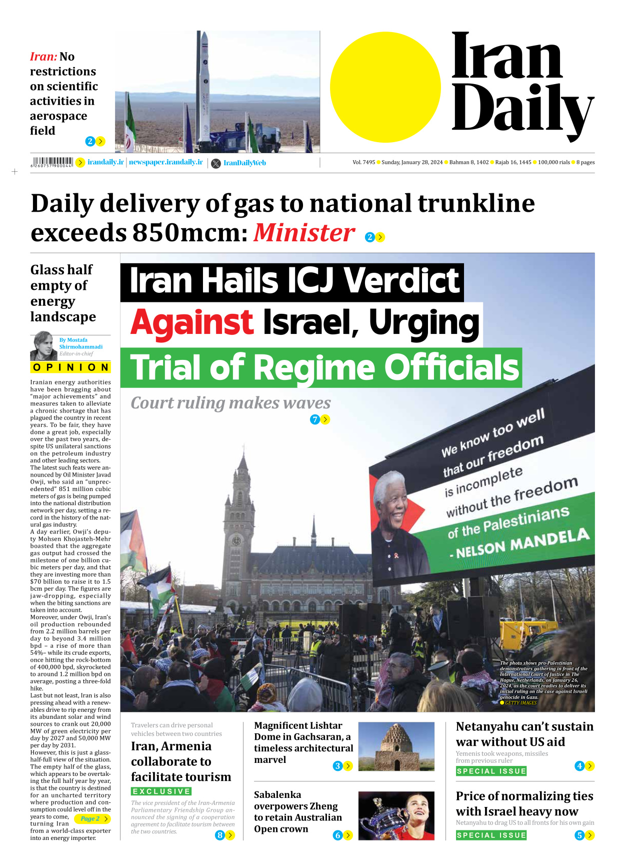 Iran Daily - Number Seven Thousand Four Hundred and Ninety Five - 28 January 2024