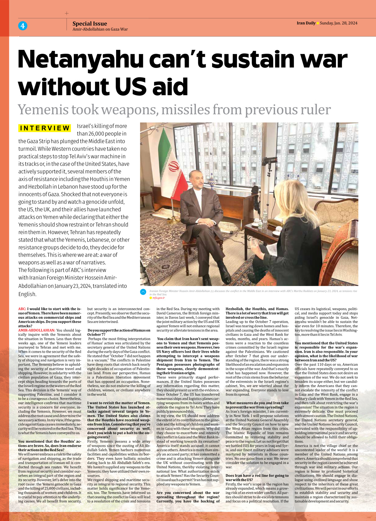 Iran Daily - Number Seven Thousand Four Hundred and Ninety Five - 28 January 2024 - Page 4