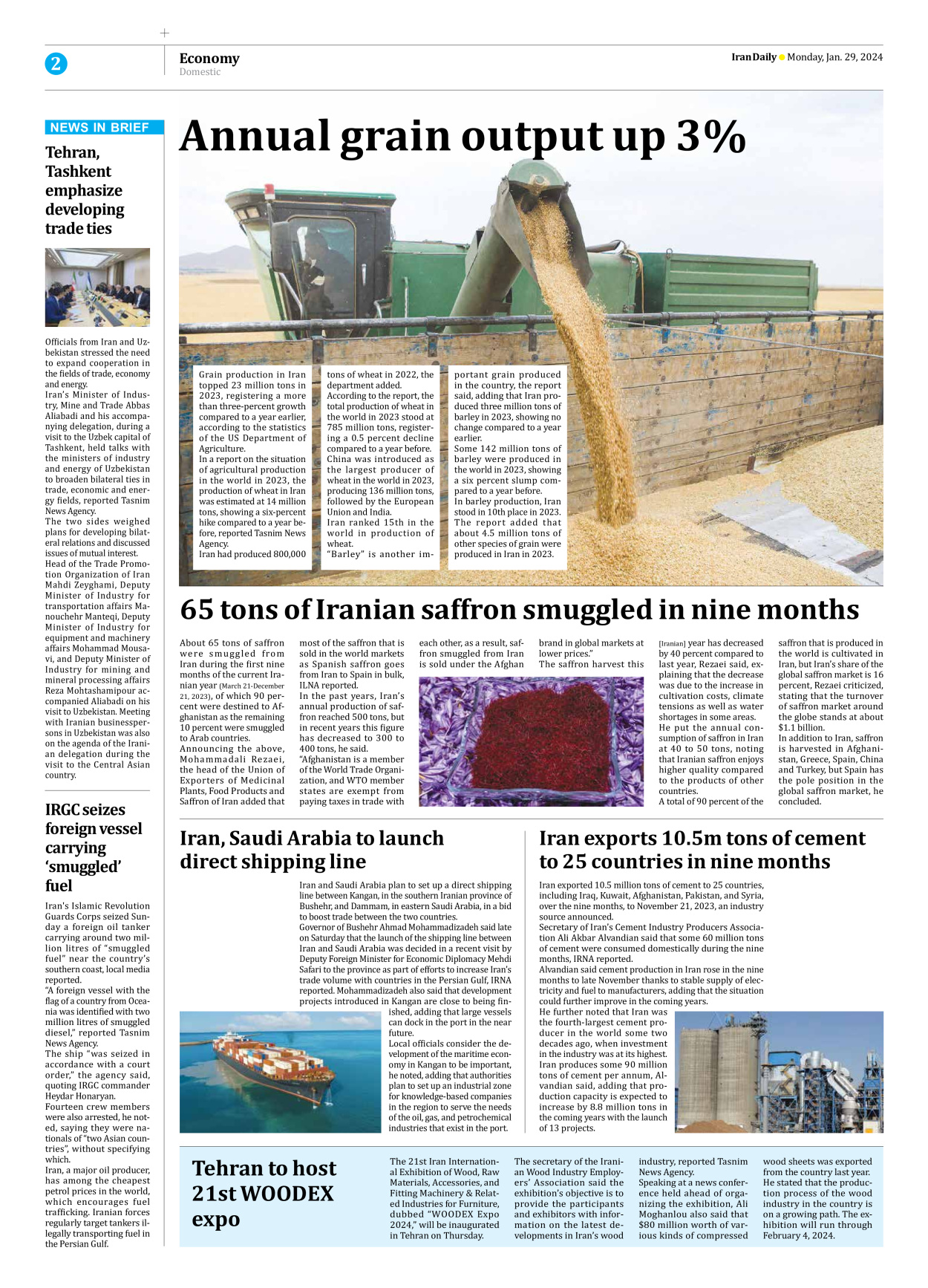 Iran Daily - Number Seven Thousand Four Hundred and Ninety Six - 29 January 2024 - Page 2