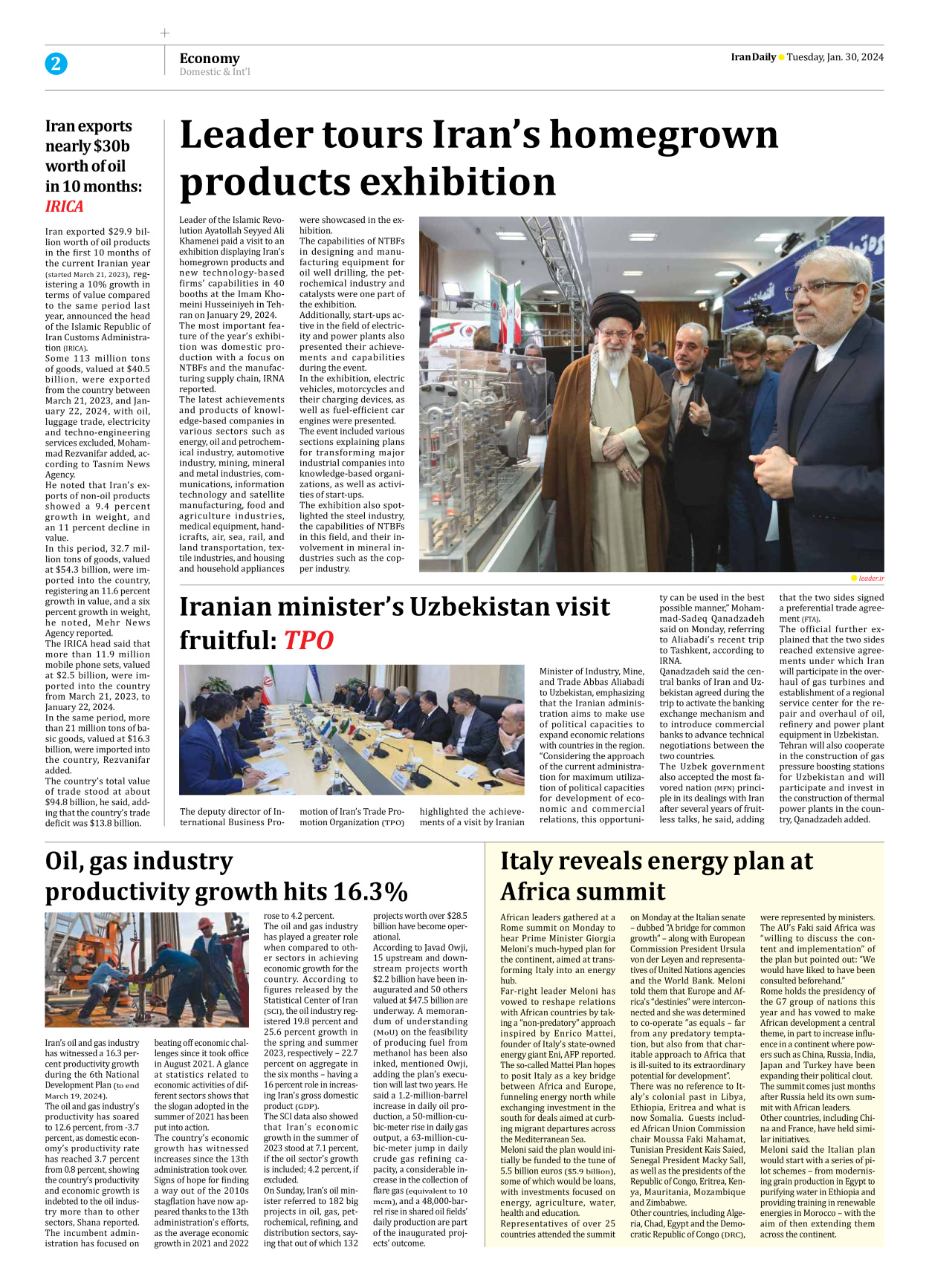 Iran Daily - Number Seven Thousand Four Hundred and Ninety Seven - 30 January 2024 - Page 2