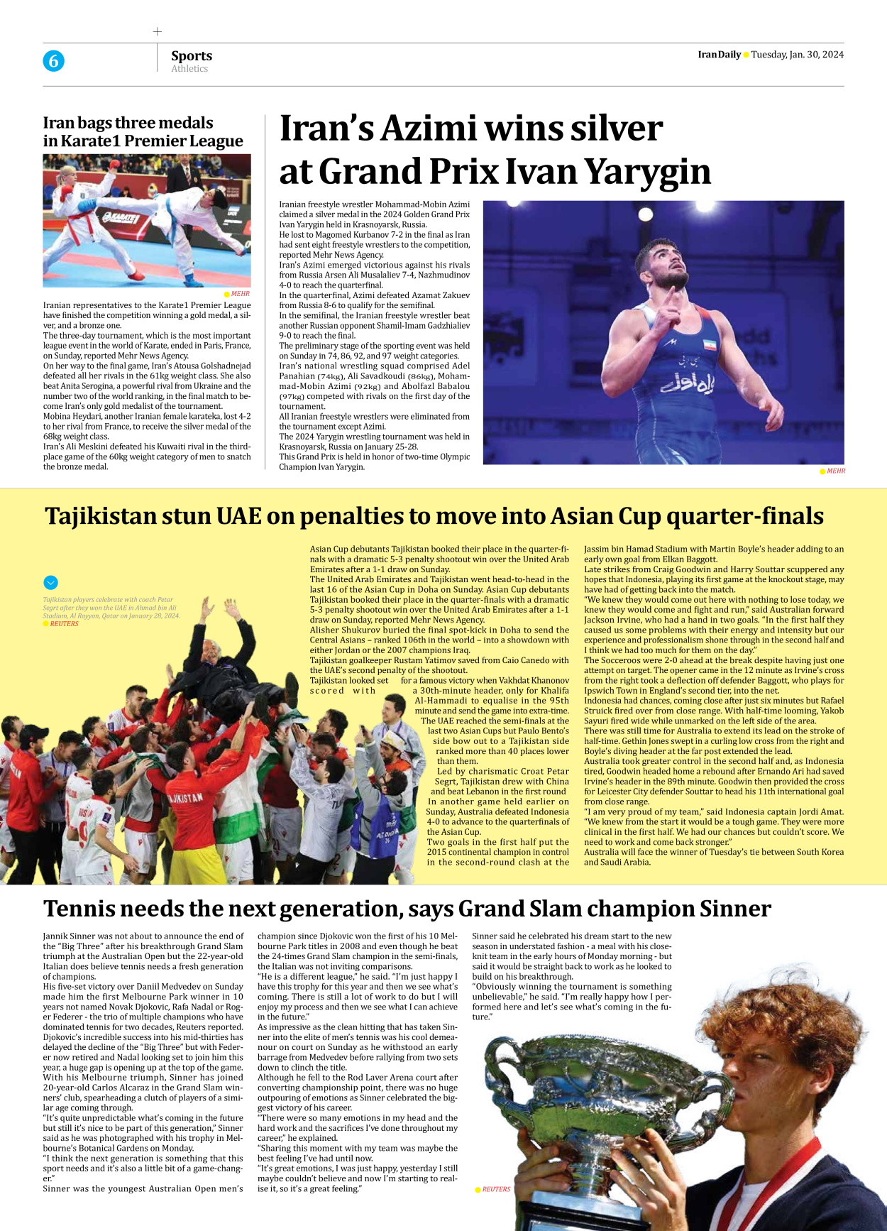 Iran Daily - Number Seven Thousand Four Hundred and Ninety Seven - 30 January 2024 - Page 6