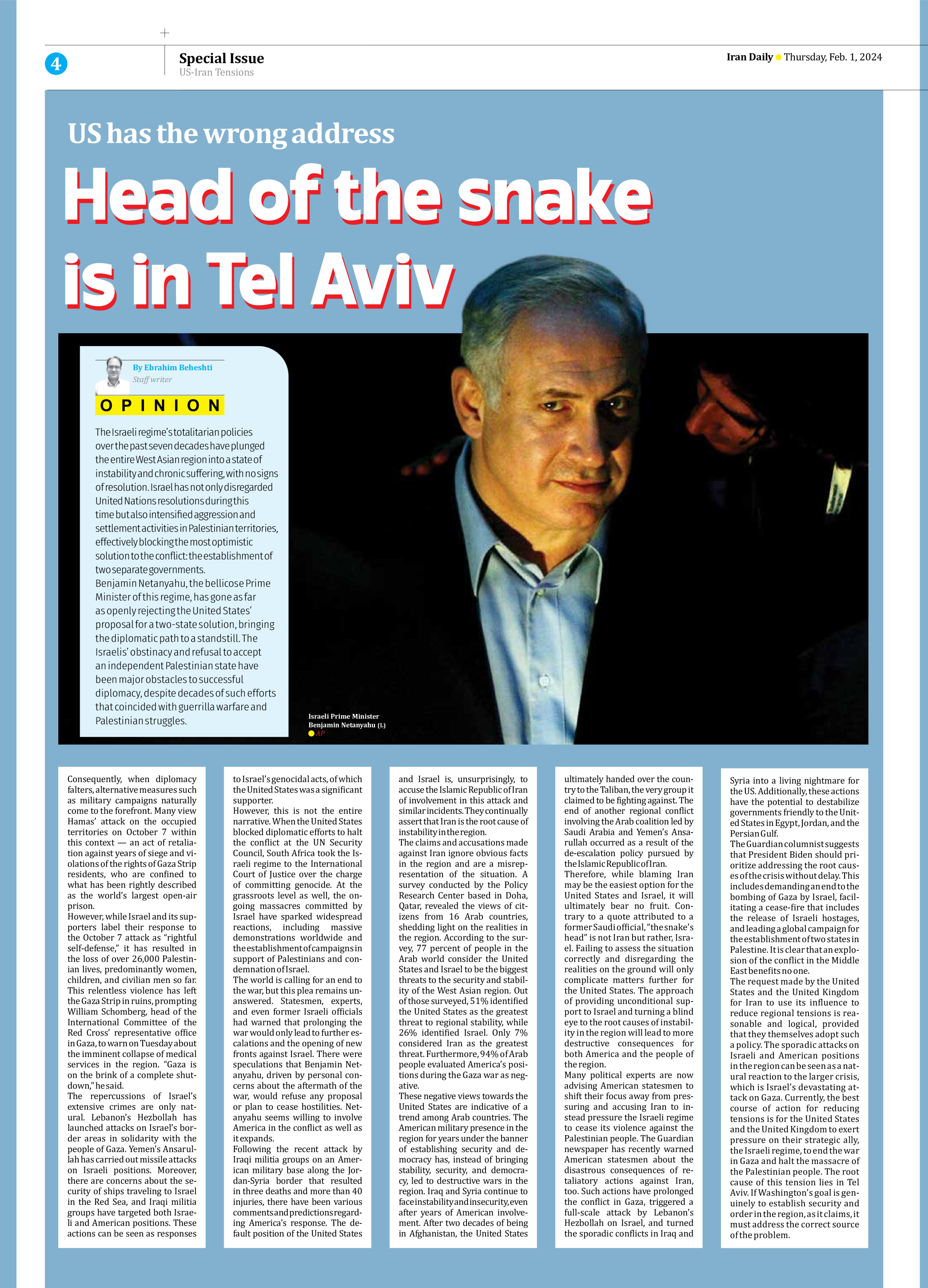 Iran Daily - Number Seven Thousand Four Hundred and Ninety Nine - 01 February 2024 - Page 4
