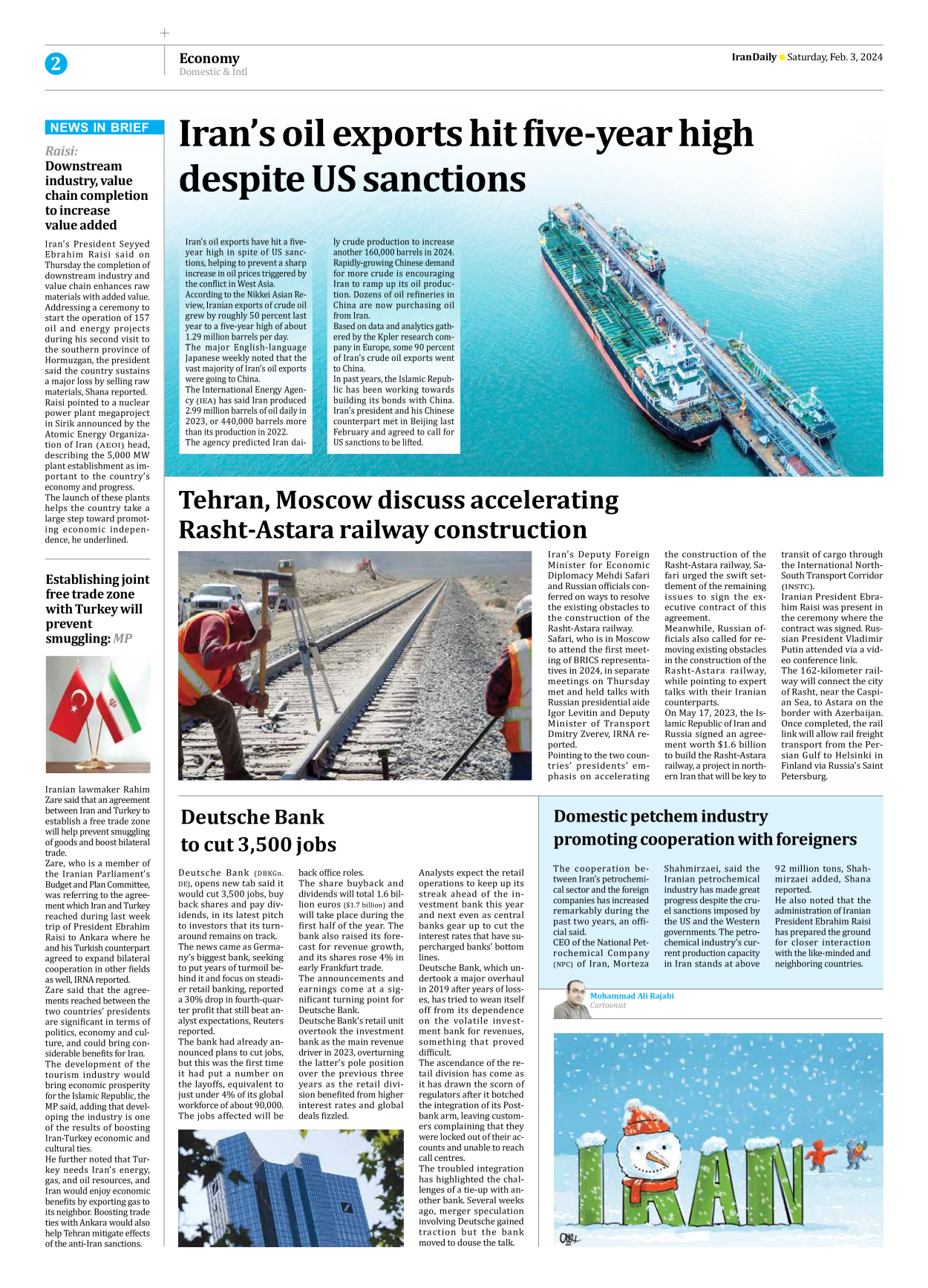 Iran Daily - Number Seven Thousand Five Hundred - 03 February 2024 - Page 2
