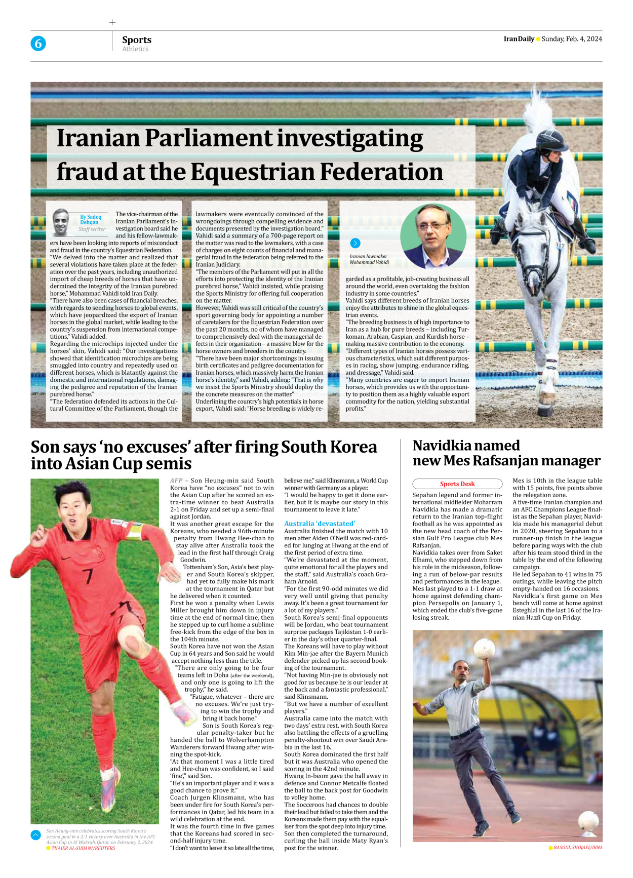 Iran Daily - Number Seven Thousand Five Hundred and One - 04 February 2024 - Page 6