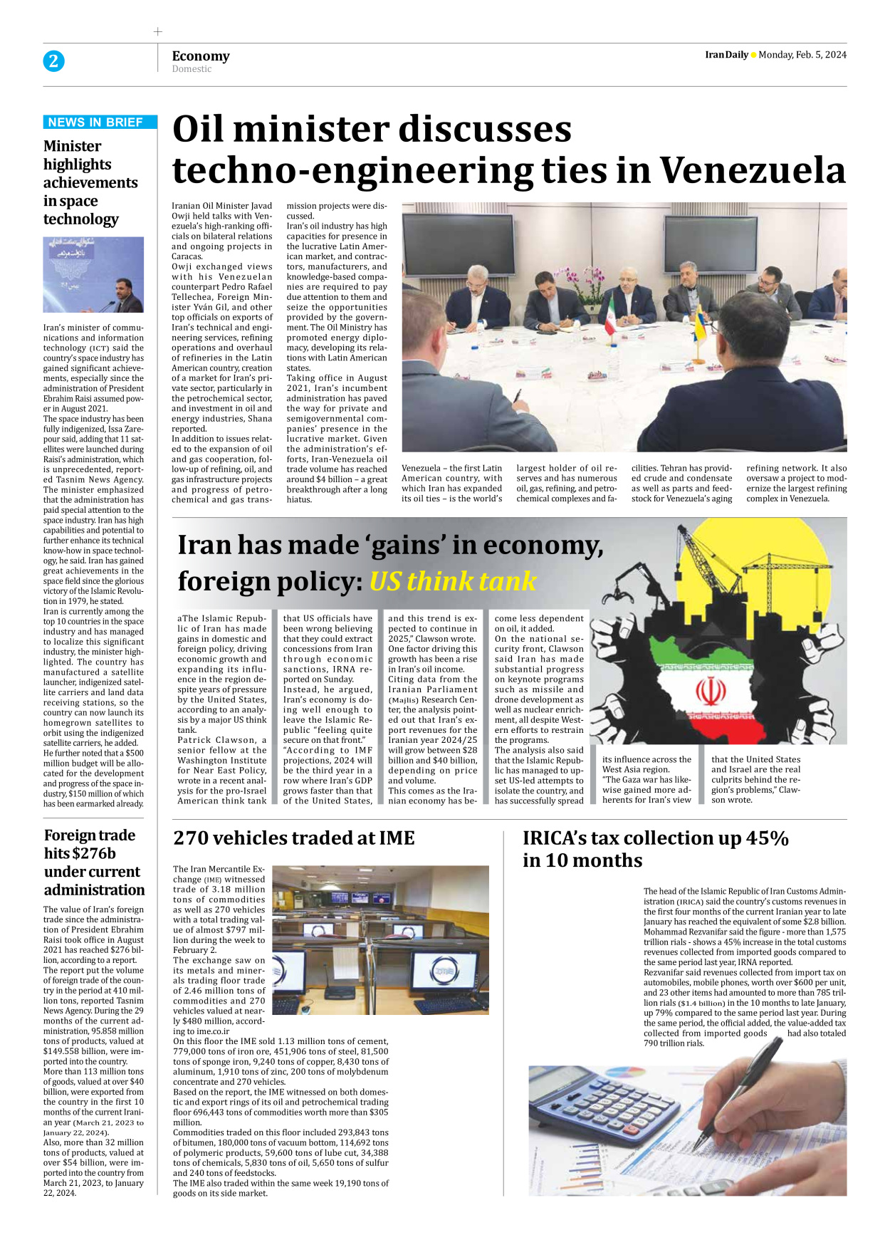 Iran Daily - Number Seven Thousand Five Hundred and Two - 05 February 2024 - Page 2