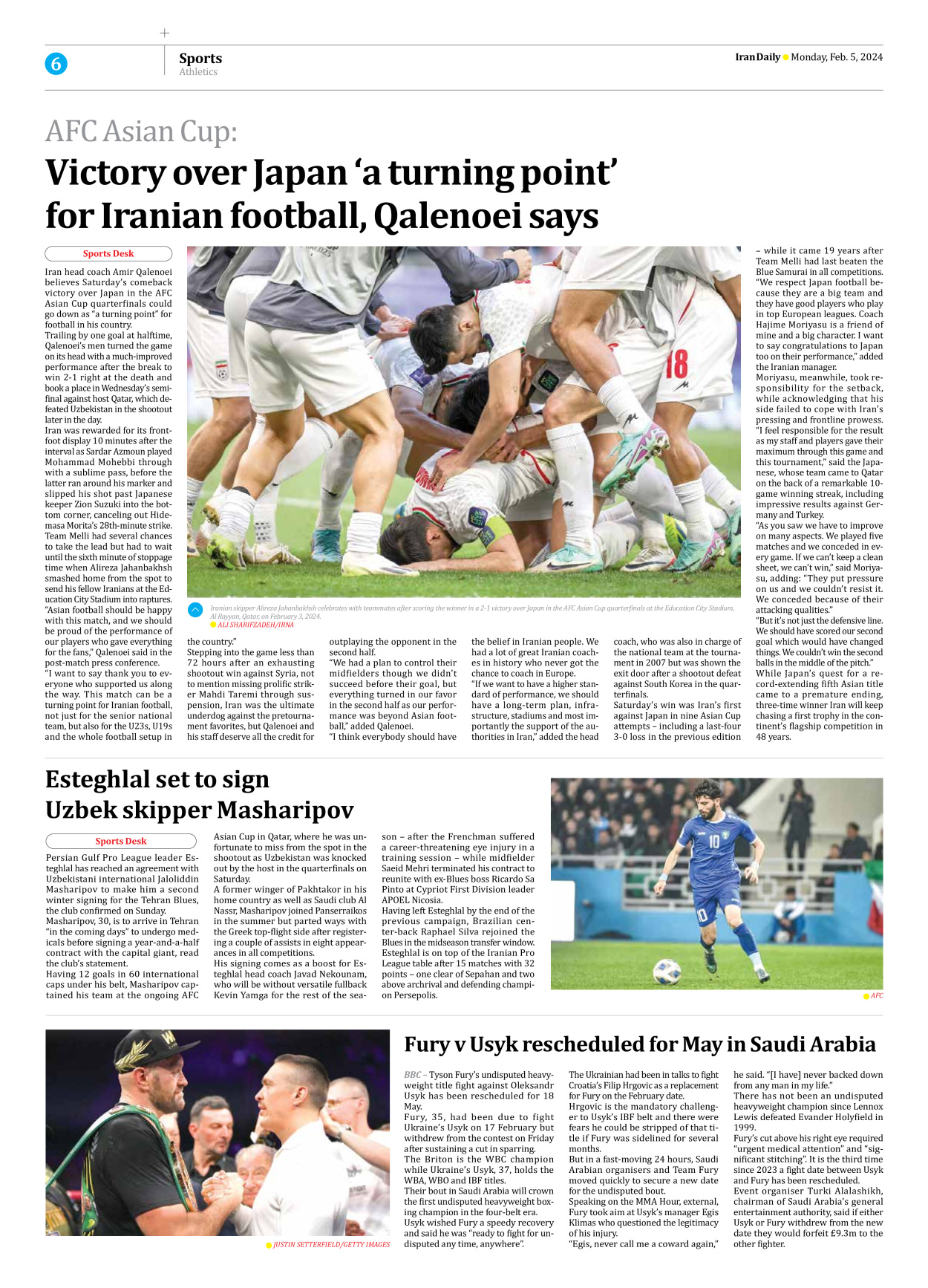 Iran Daily - Number Seven Thousand Five Hundred and Two - 05 February 2024 - Page 6