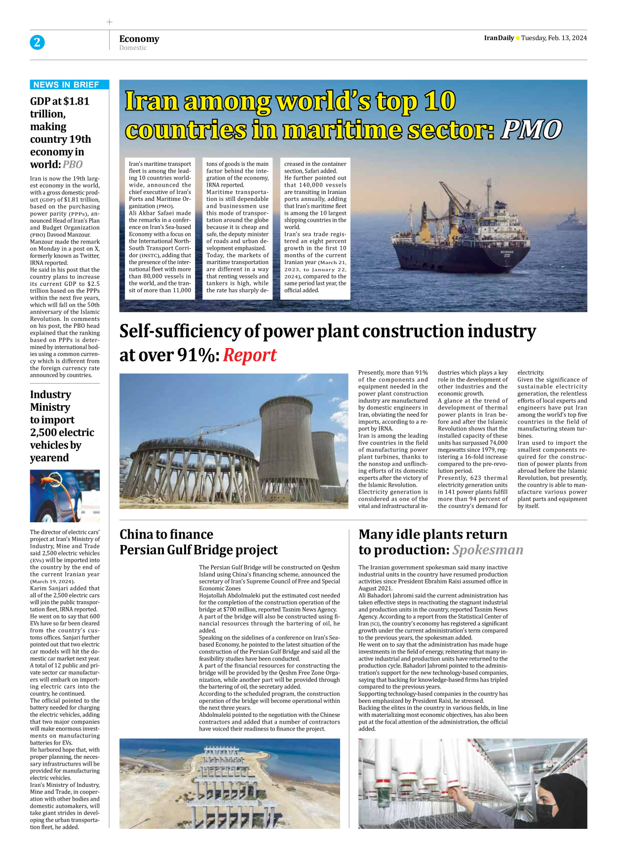 Iran Daily - Number Seven Thousand Five Hundred and Six - 13 February 2024 - Page 2