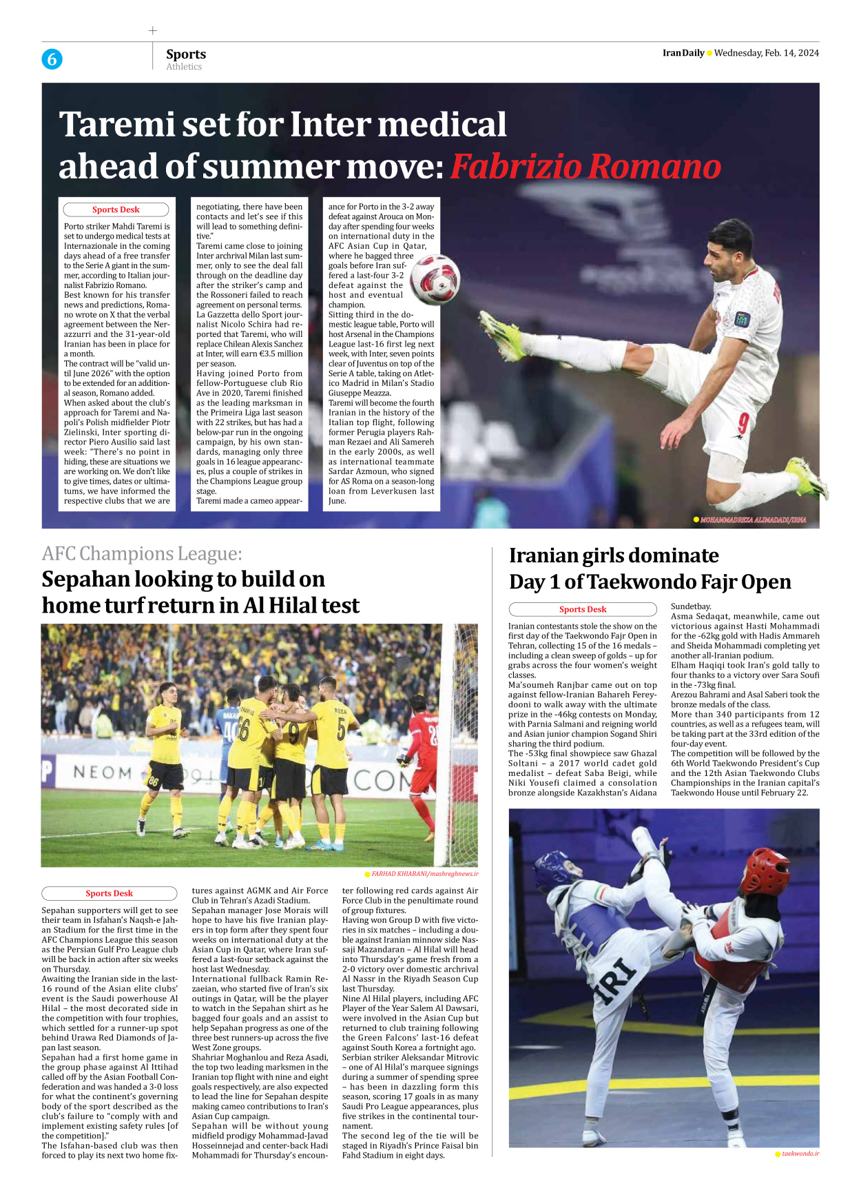 Iran Daily - Number Seven Thousand Five Hundred and Seven - 14 February 2024 - Page 6