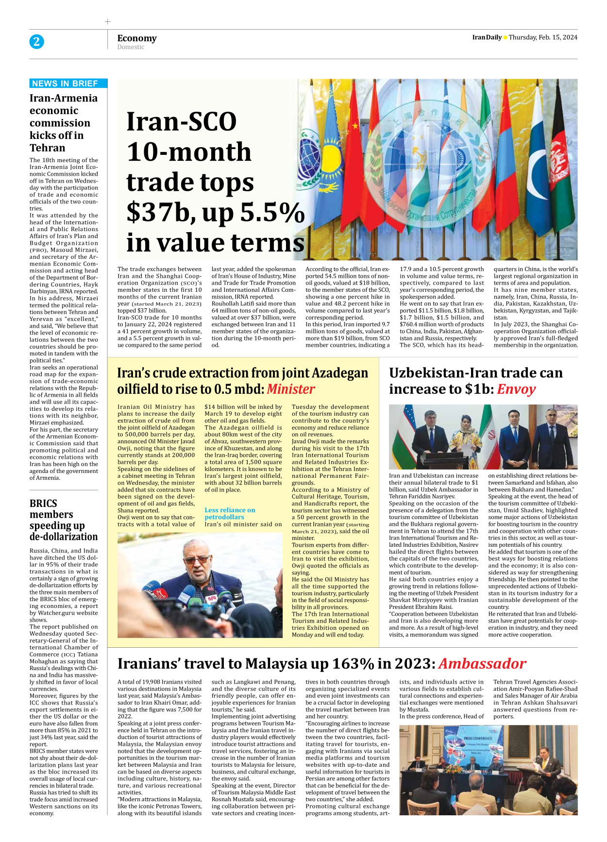 Iran Daily - Number Seven Thousand Five Hundred and Eight - 15 February 2024 - Page 2
