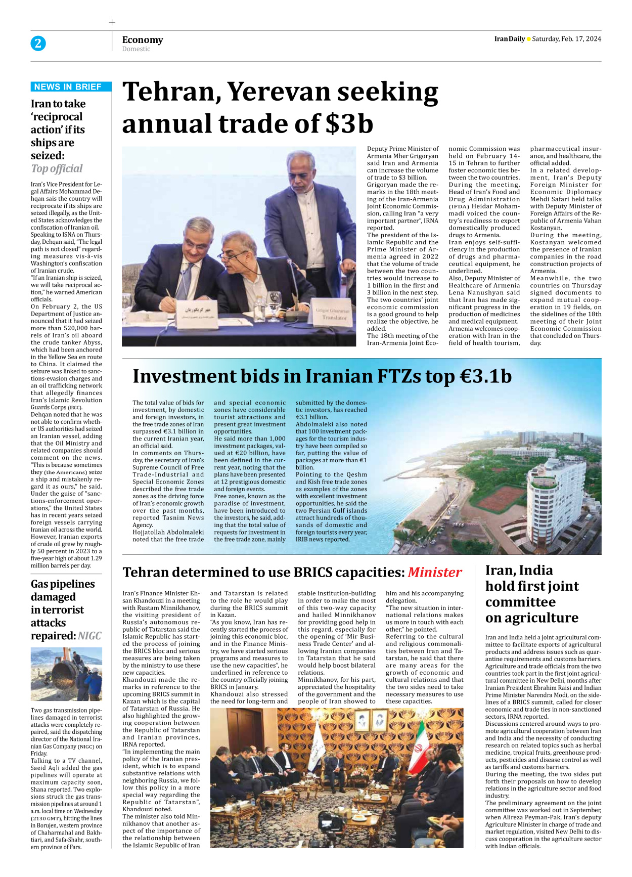 Iran Daily - Number Seven Thousand Five Hundred and Nine - 17 February 2024 - Page 2