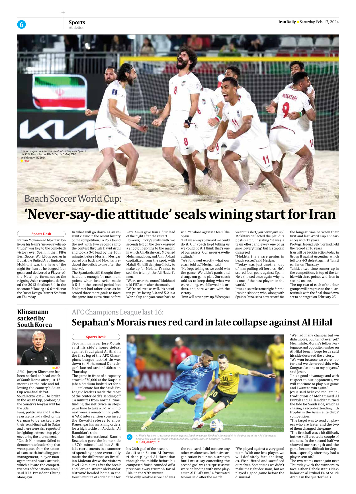 Iran Daily - Number Seven Thousand Five Hundred and Nine - 17 February 2024 - Page 6