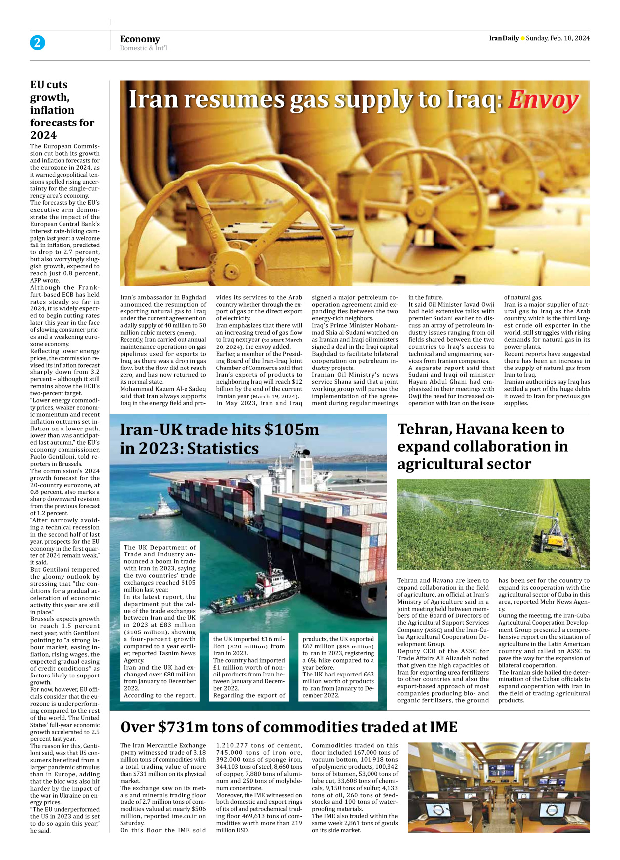 Iran Daily - Number Seven Thousand Five Hundred and Ten - 18 February 2024 - Page 2