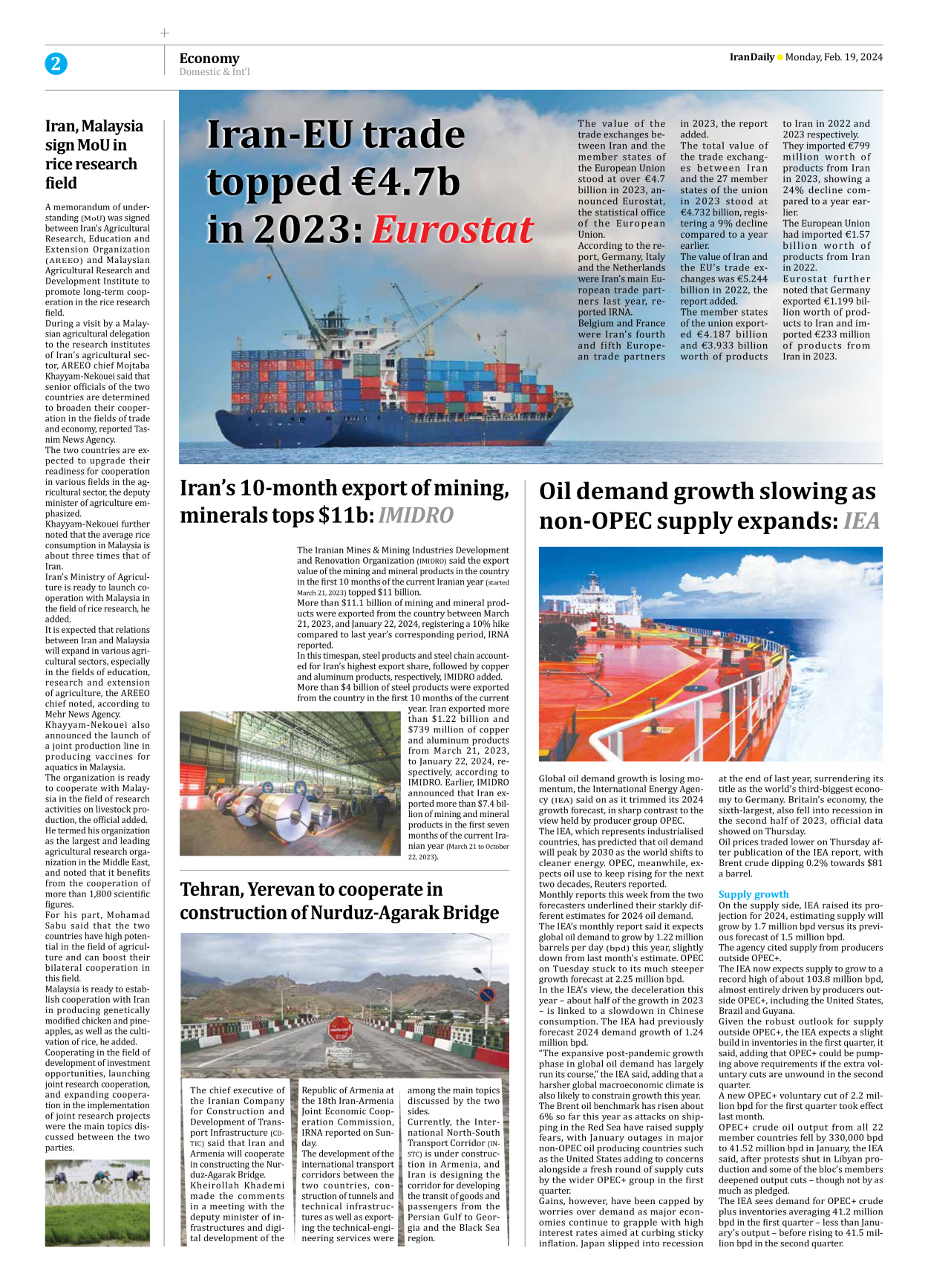 Iran Daily - Number Seven Thousand Five Hundred and Eleven - 19 February 2024 - Page 2
