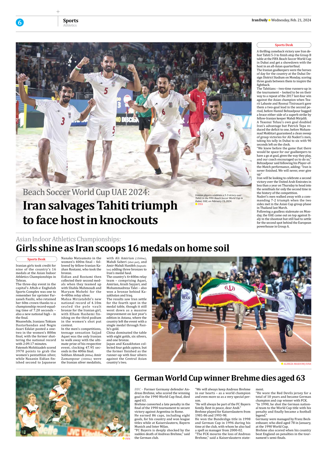 Iran Daily - Number Seven Thousand Five Hundred and Thirteen - 21 February 2024 - Page 6